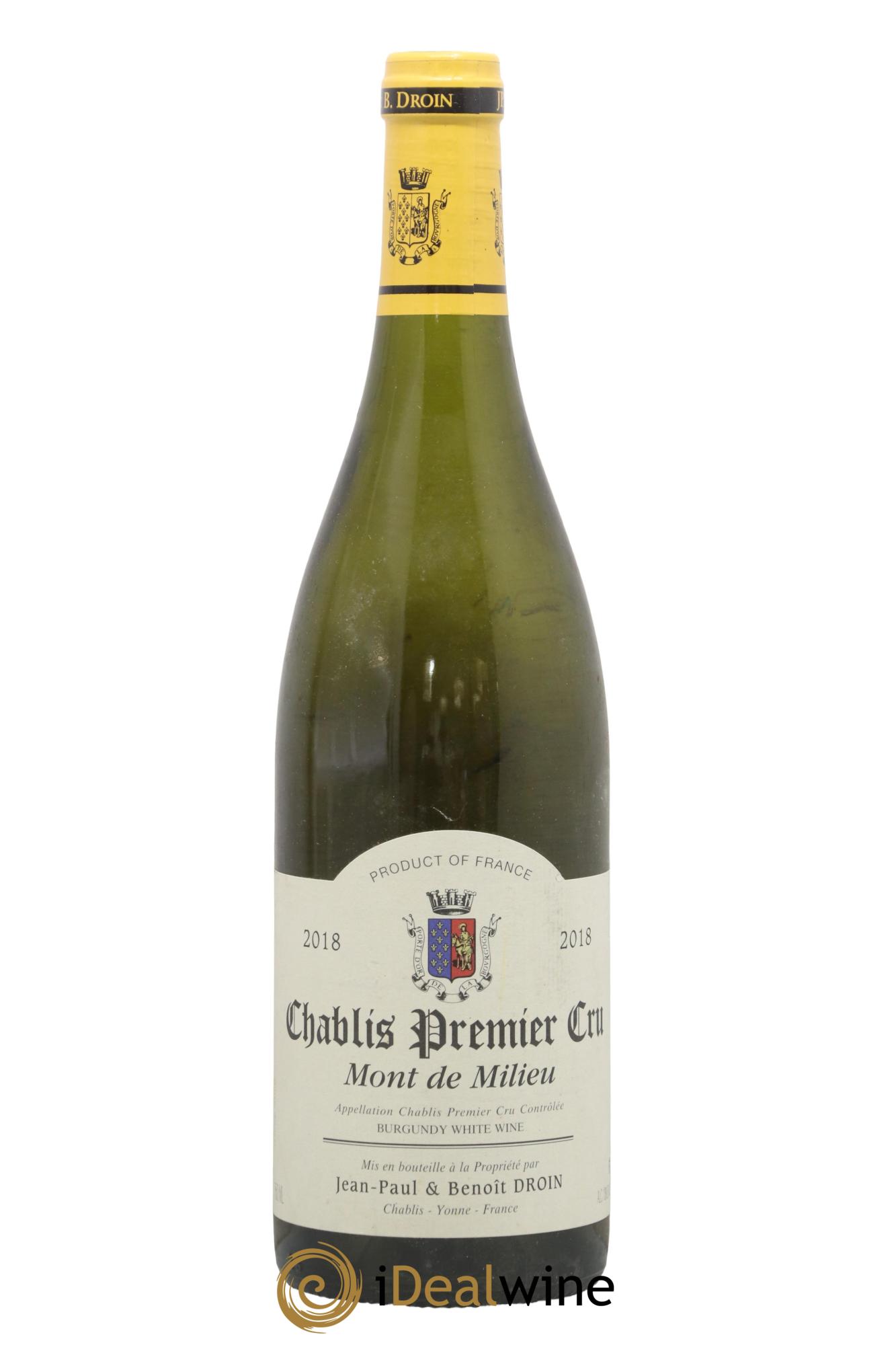 Chablis 1er Cru Mont de Milieu Jean-Paul & Benoît Droin (Domaine) 2018 - Lot de 1 bouteille - 0