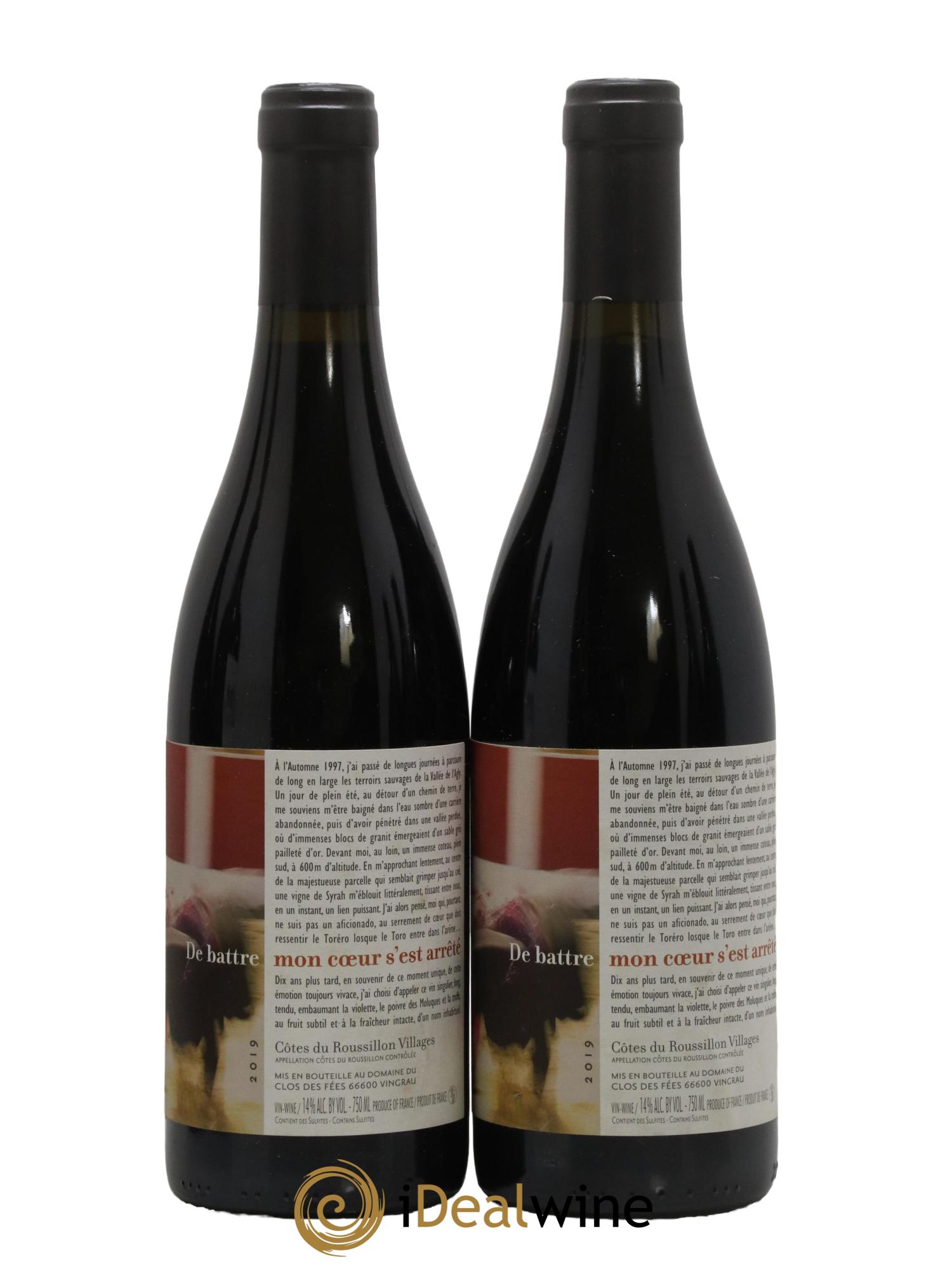 Côtes Catalanes (Anciennement Côtes du Roussillon) Clos des Fées De battre mon coeur s'est arrêté Hervé Bizeul 2019 - Lot de 2 bouteilles - 0