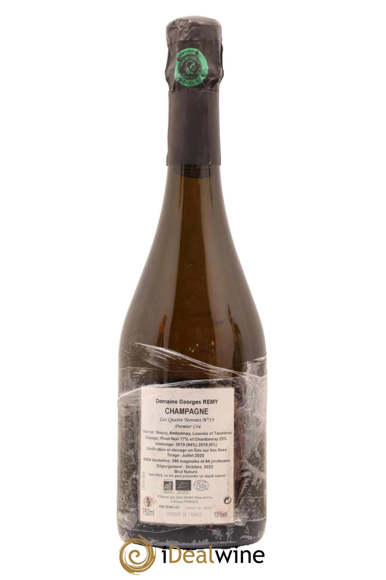 Champagne 1er Cru Extra-Brut Les Quatre Terroirs Numero 19 Georges Remy - Lot de 1 bouteille - 1