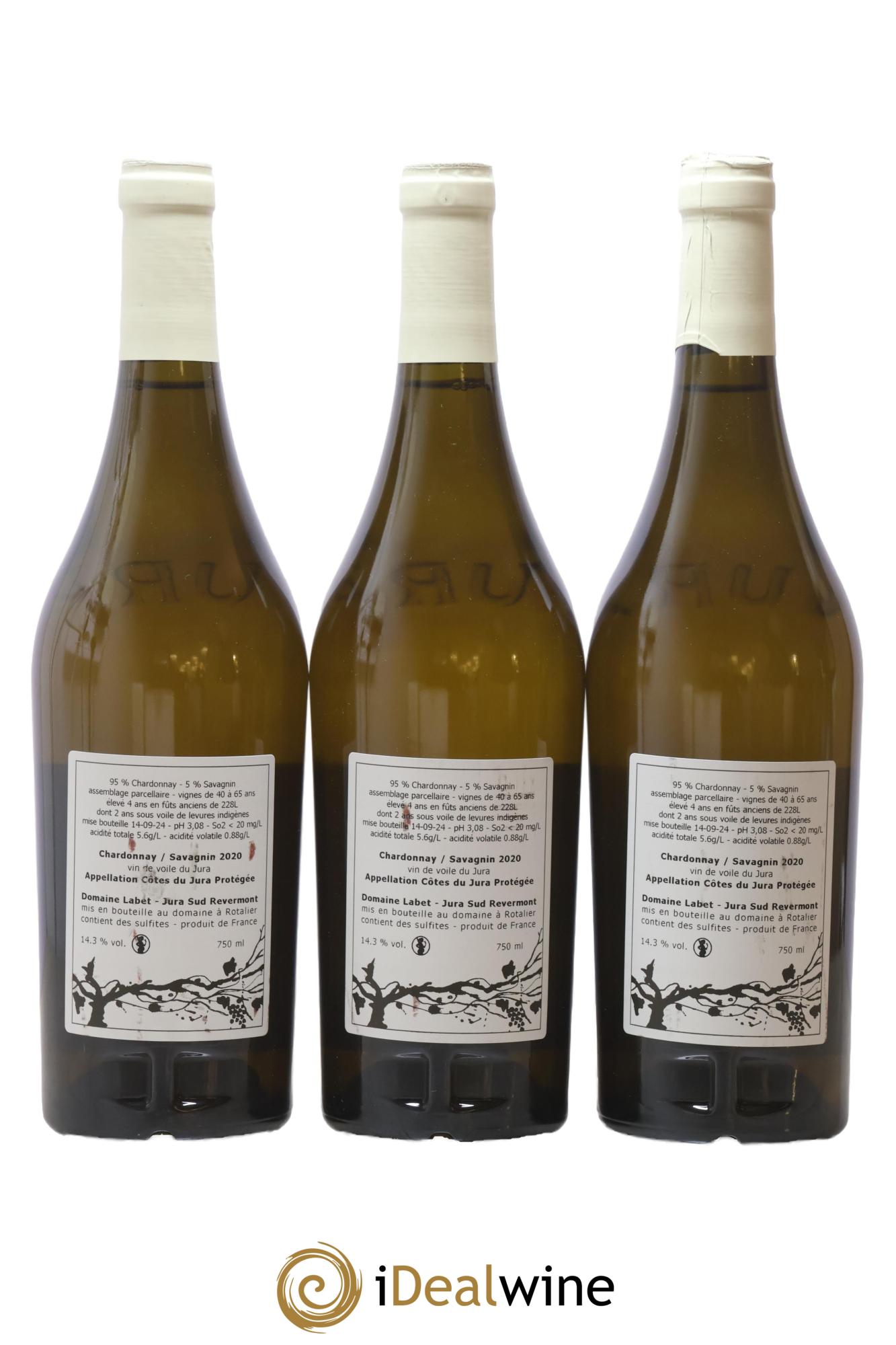 Côtes du Jura Vin de Voile Chardonnay-Savagnin cuvée de garde Romain - Julien - Charline Labet 2020 - Lot de 3 bouteilles - 1