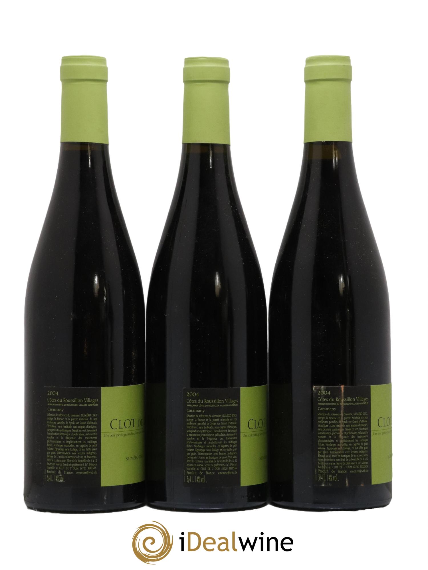 Côtes du Roussillon Clos de L Oum Caramange 2004 - Lot de 3 bouteilles - 1