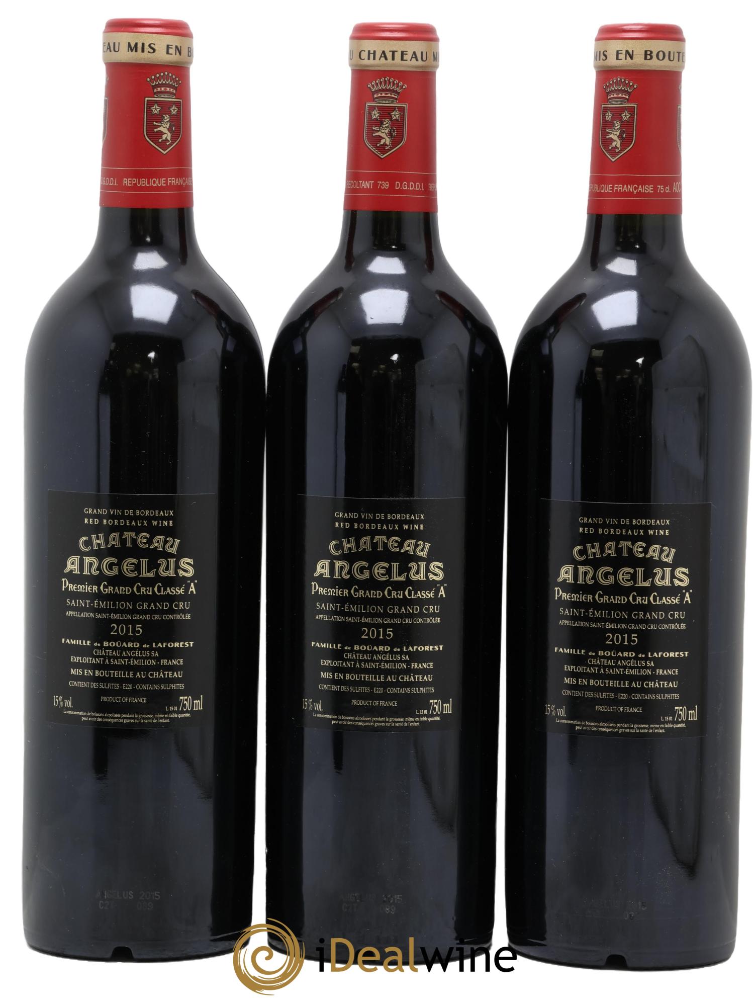 Château Angélus 1er Grand Cru Classé A 2015 - Lot of 3 bottles - 1