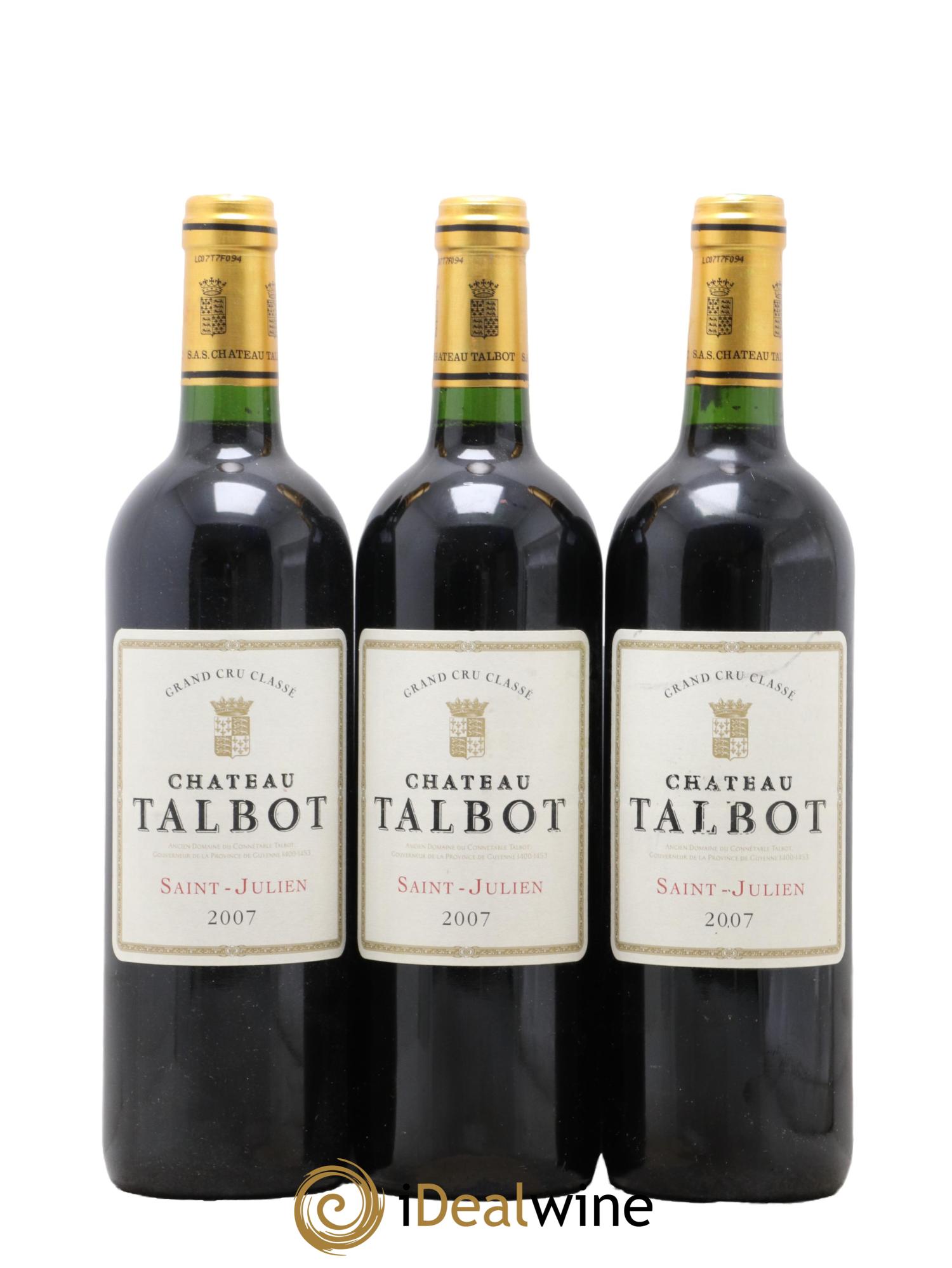 Château Talbot 4ème Grand Cru Classé 2007 - Posten von 3 Flaschen - 0