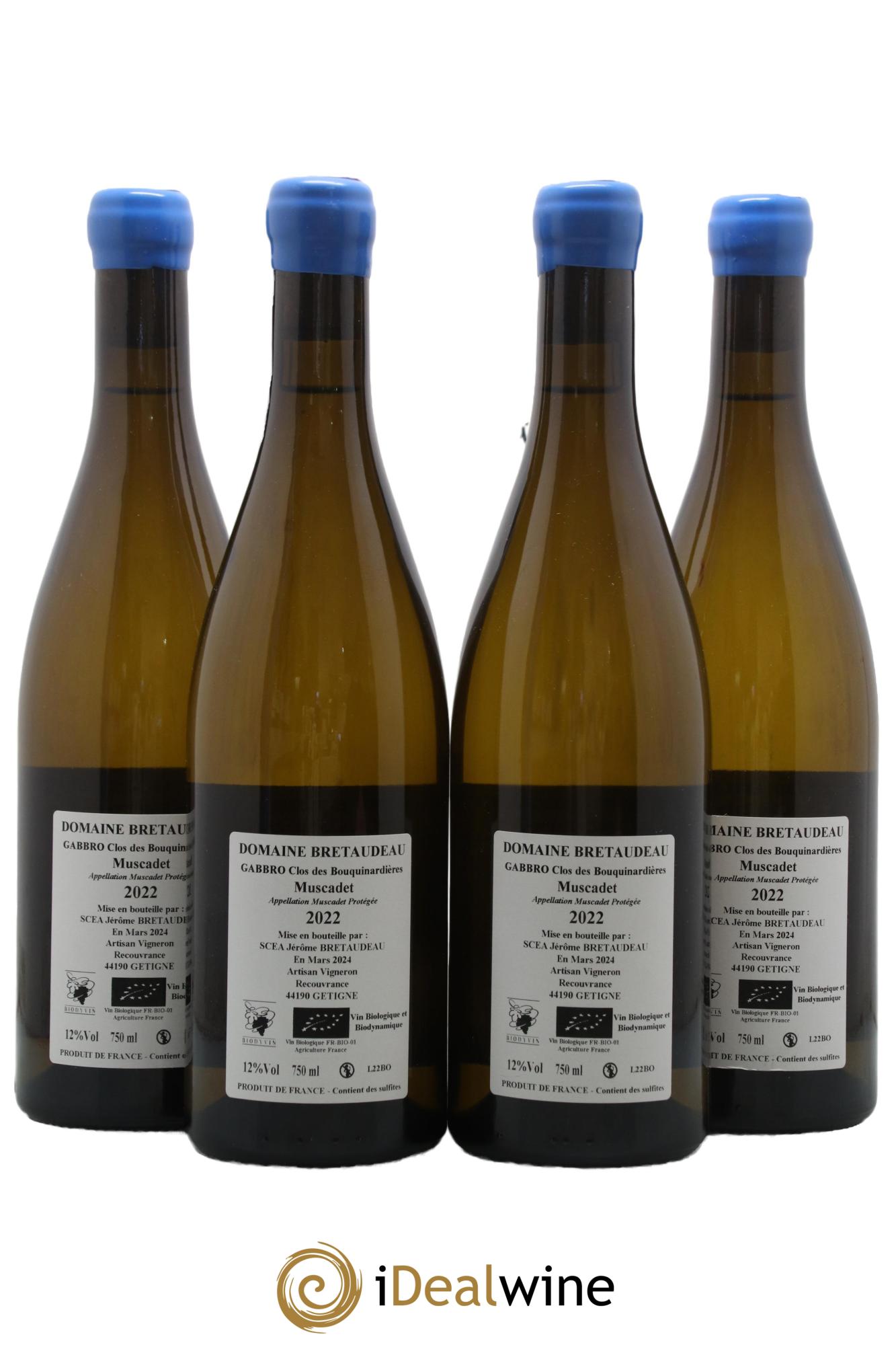 Muscadet-Sèvre-et-Maine Gabbro Clos des Bouquinardières Jérôme Bretaudeau - Domaine de Bellevue 2022 - Lotto di 4 bottiglie - 1