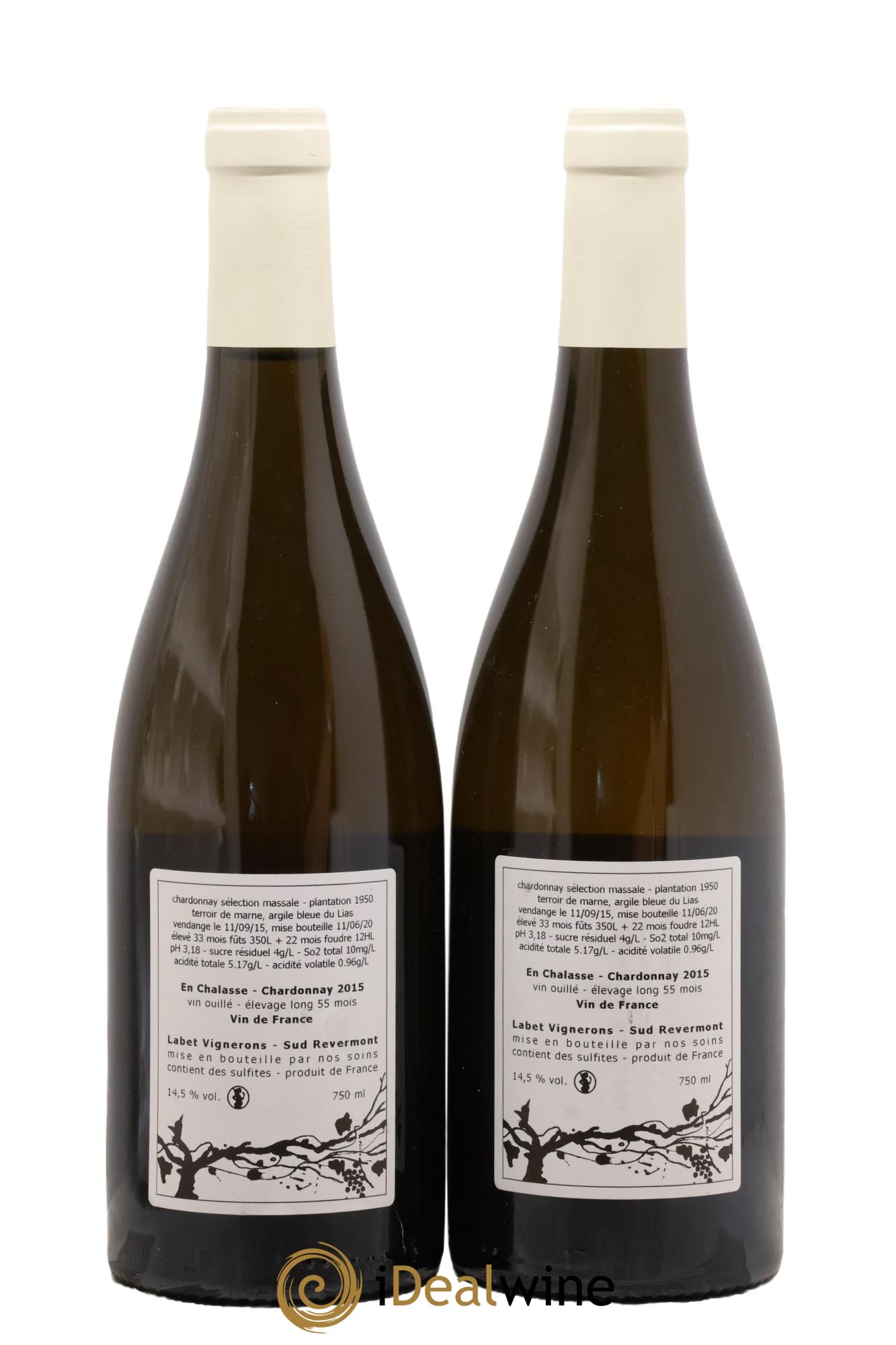 Vin de France Chardonnay En Chalasse Elevage Long Labet (Domaine) 2015 - Lot de 2 bouteilles - 1