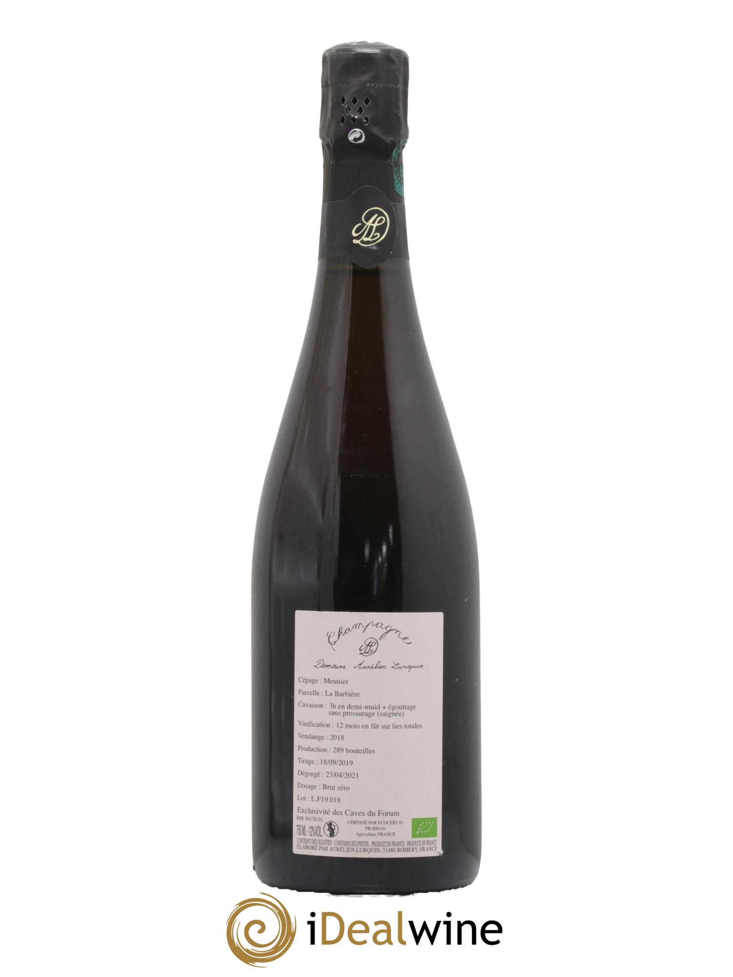 Champagne - Saignée de Meunier La Barbiere Maison Lurquin 2018 - Lot de 1 bouteille - 1
