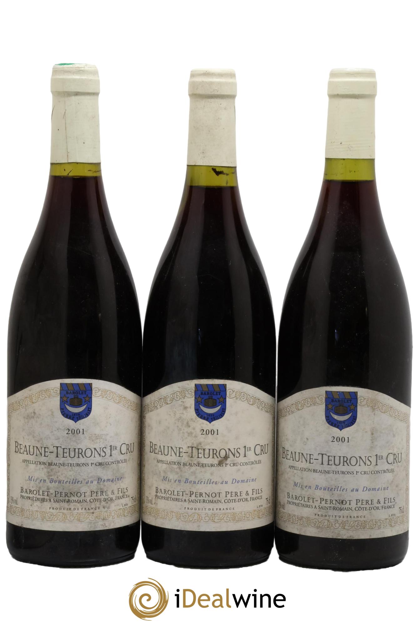 Beaune 1er Cru Teurons Barolet-Pernot 2001 - Lot de 3 bouteilles - 0