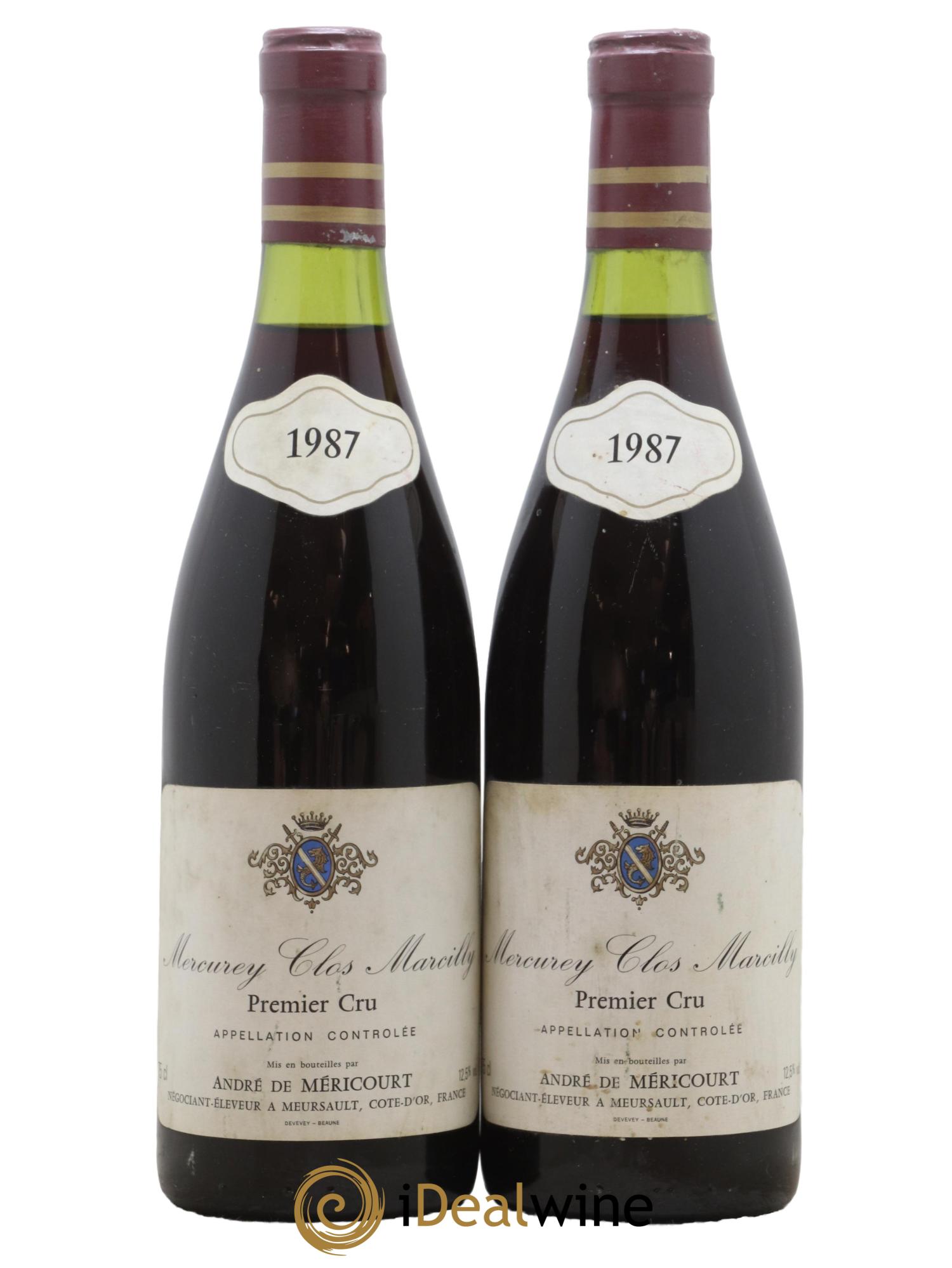 Mercurey 1er Cru Clos Marcilly Domaine Andre Mericourt 1987 - Lot de 2 bouteilles - 0