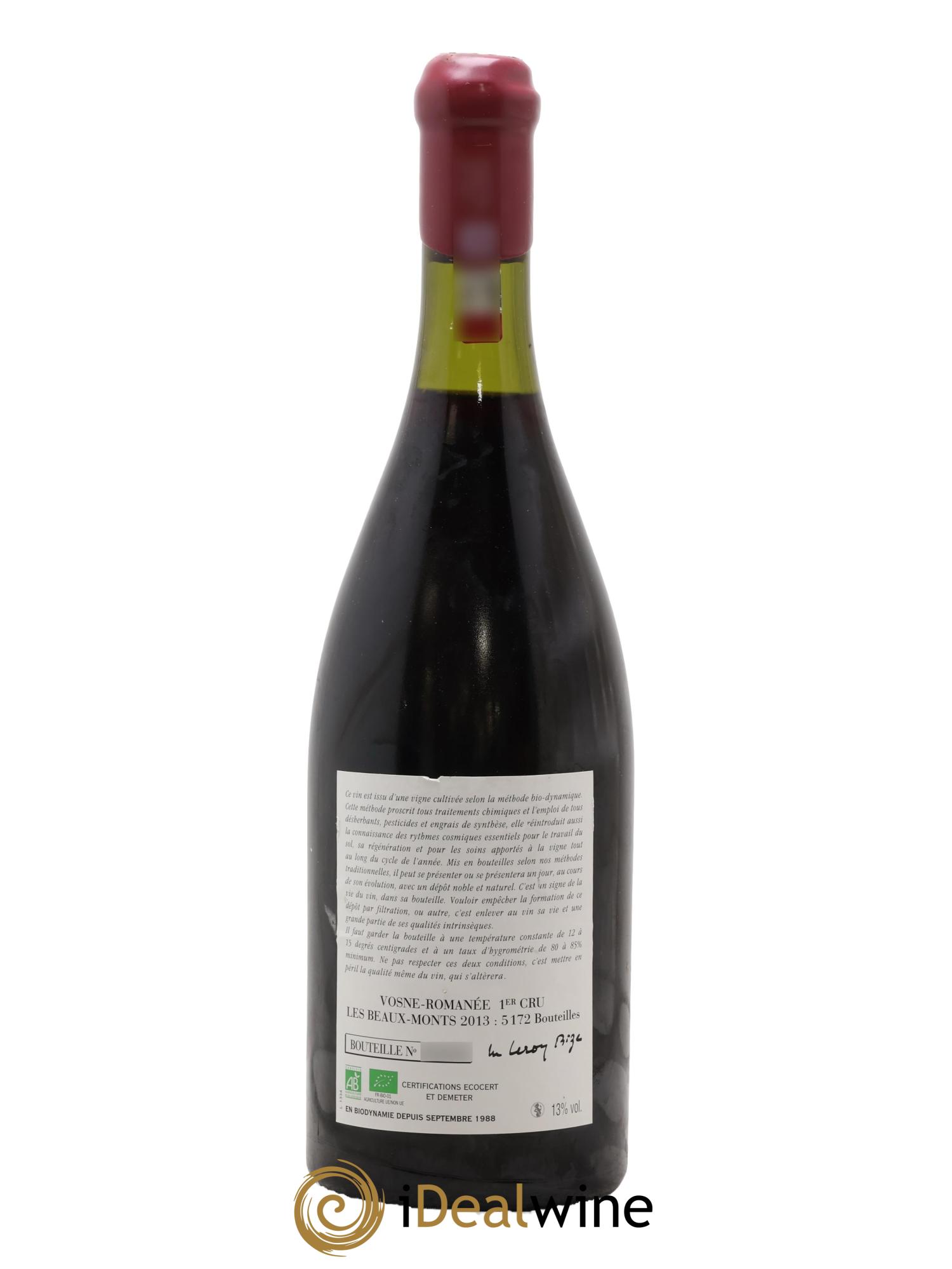 Vosne-Romanée 1er Cru Les Beaux-Monts Leroy (Domaine)  2013 - Lotto di 1 bottiglia - 1