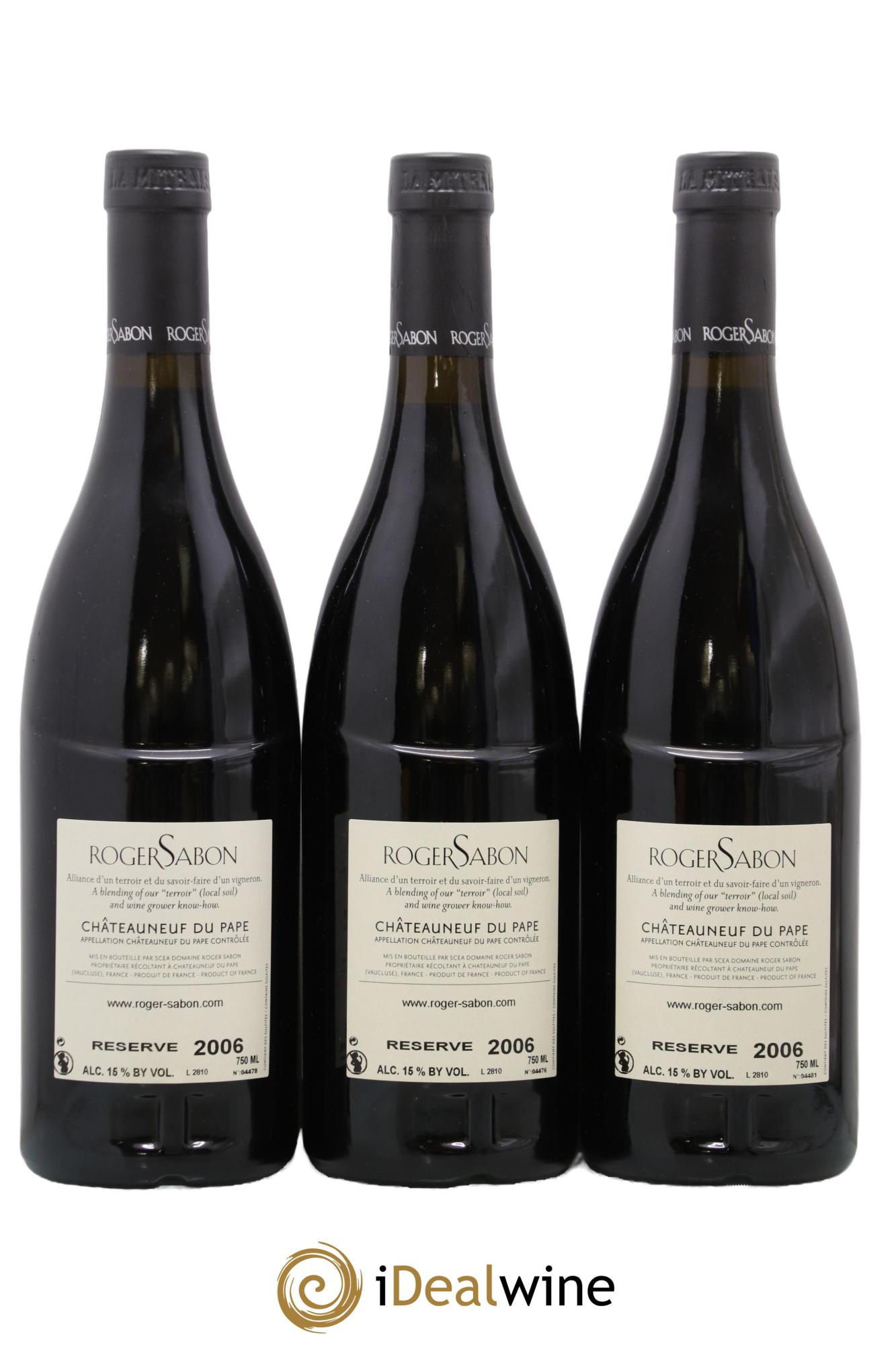 Châteauneuf-du-Pape Réserve Domaine Roger Sabon 2006 - Posten von 3 Flaschen - 1