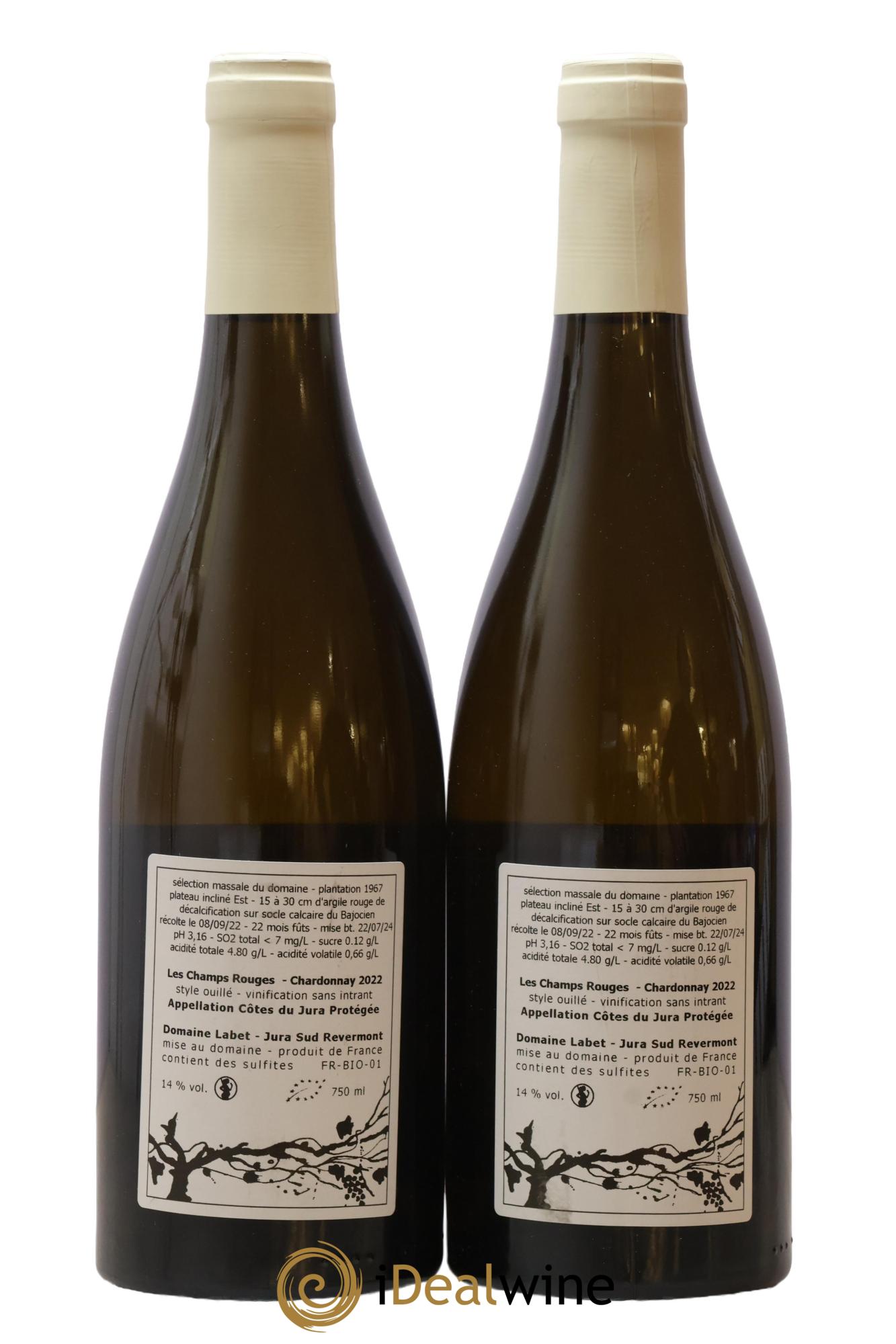 Côtes du Jura Chardonnay Les Champs Rouges Romain - Julien - Charline Labet 2022 - Posten von 2 Flaschen - 1