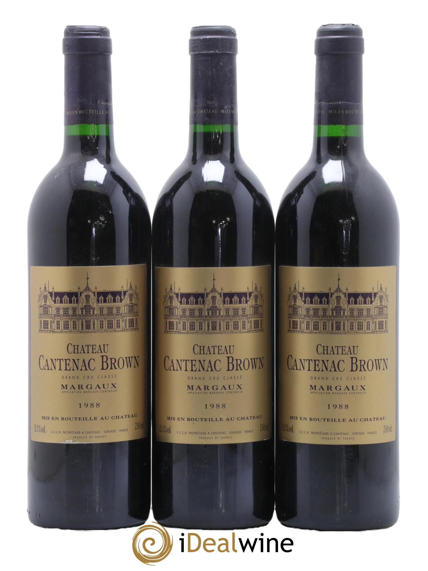 Château Cantenac Brown 3ème Grand Cru Classé 1988 - Lot de 3 bouteilles - 0