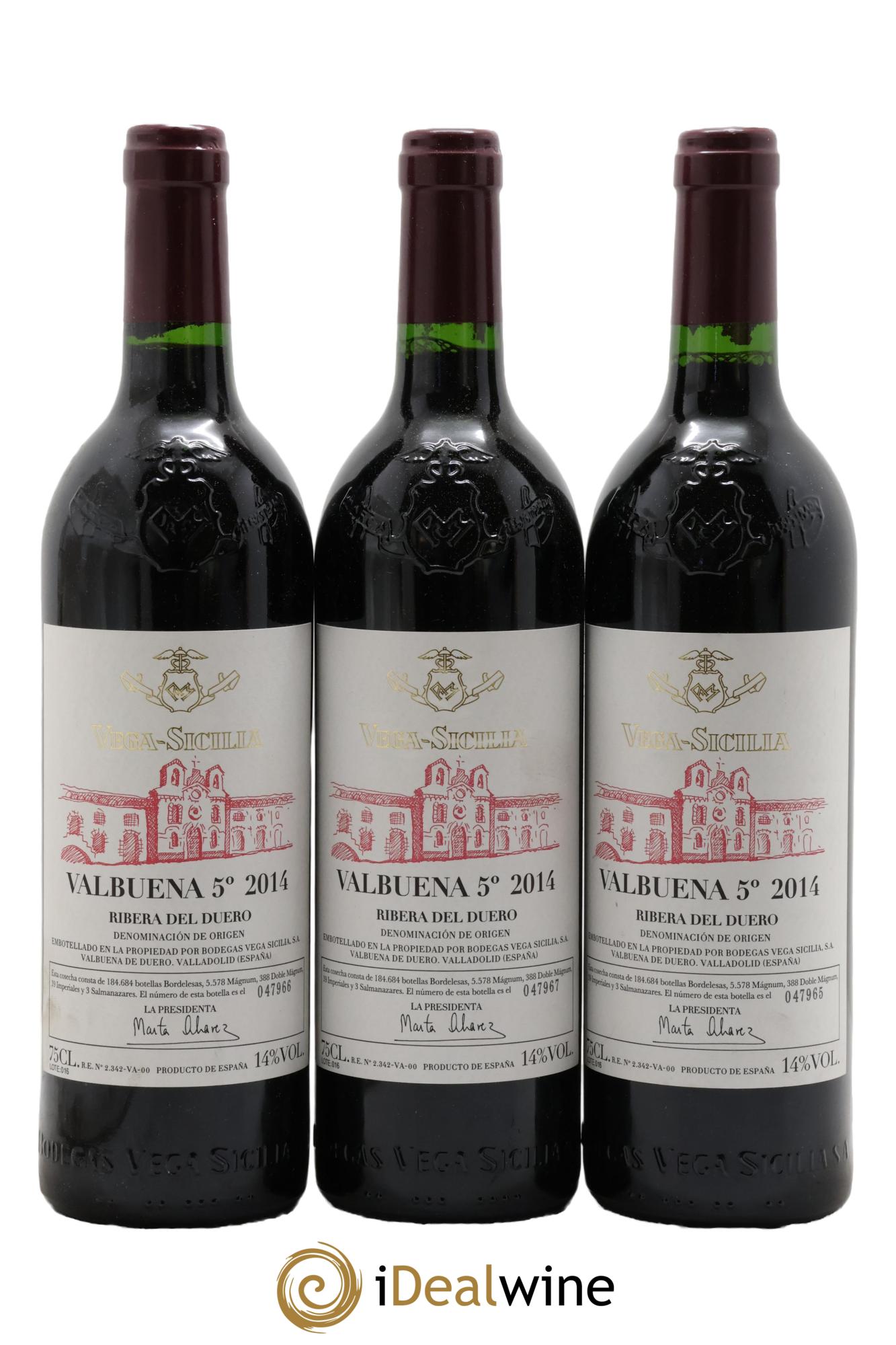 Ribera Del Duero DO Vega Sicilia Valbuena 5 ano Famille Alvarez 2014 - Lot of 3 bottles - 0