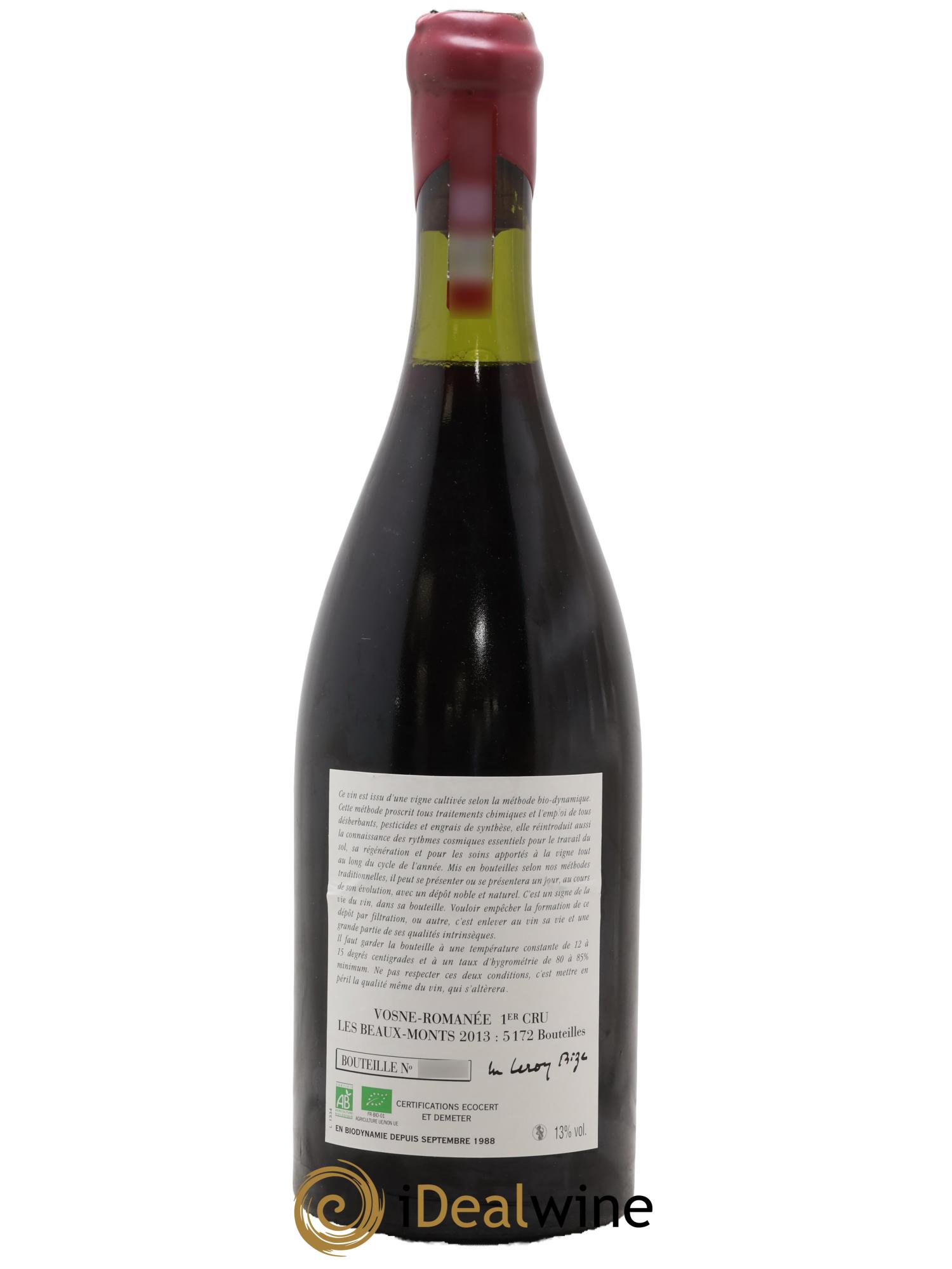 Vosne-Romanée 1er Cru Les Beaux-Monts Leroy (Domaine)  2013 - Lotto di 1 bottiglia - 1