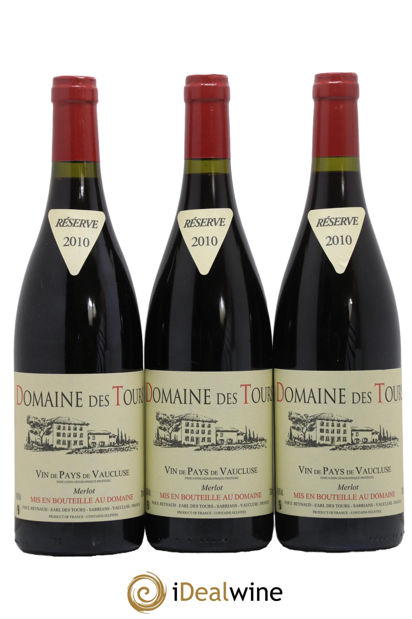 Vaucluse Domaine des Tours Merlot Emmanuel Reynaud 2010 - Lot de 3 bouteilles - 0