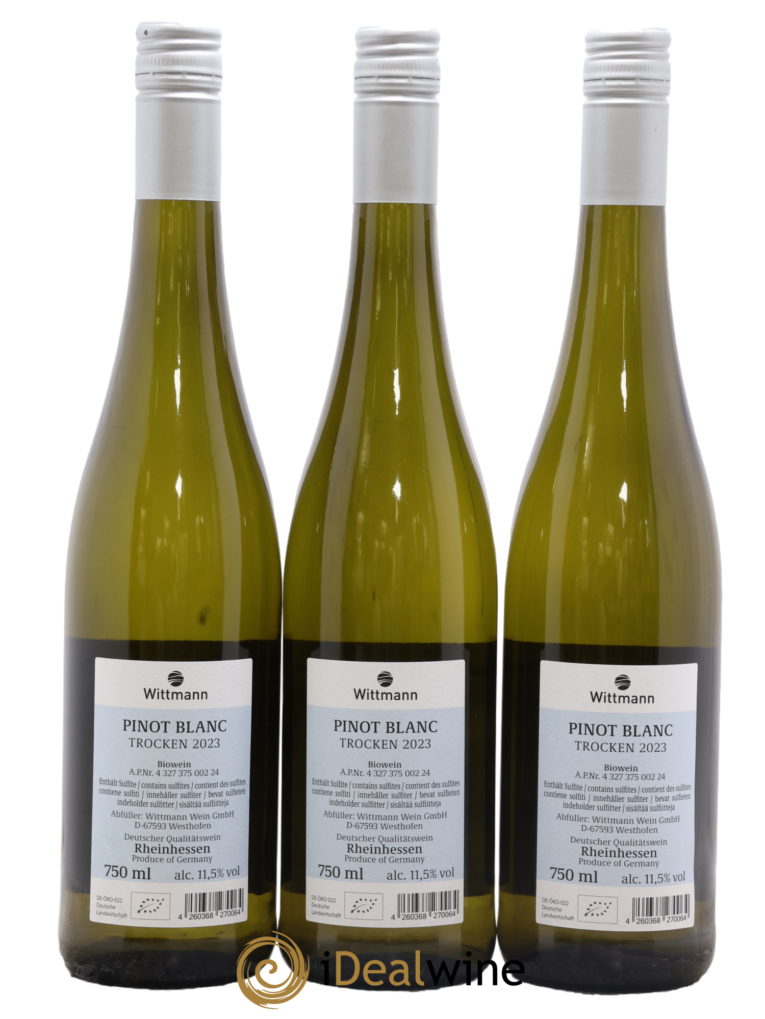 Allemagne Rheinhessen 100 Hugel Pinot Blanc Wittmann 2023 - Lot of 3 bottles - 1