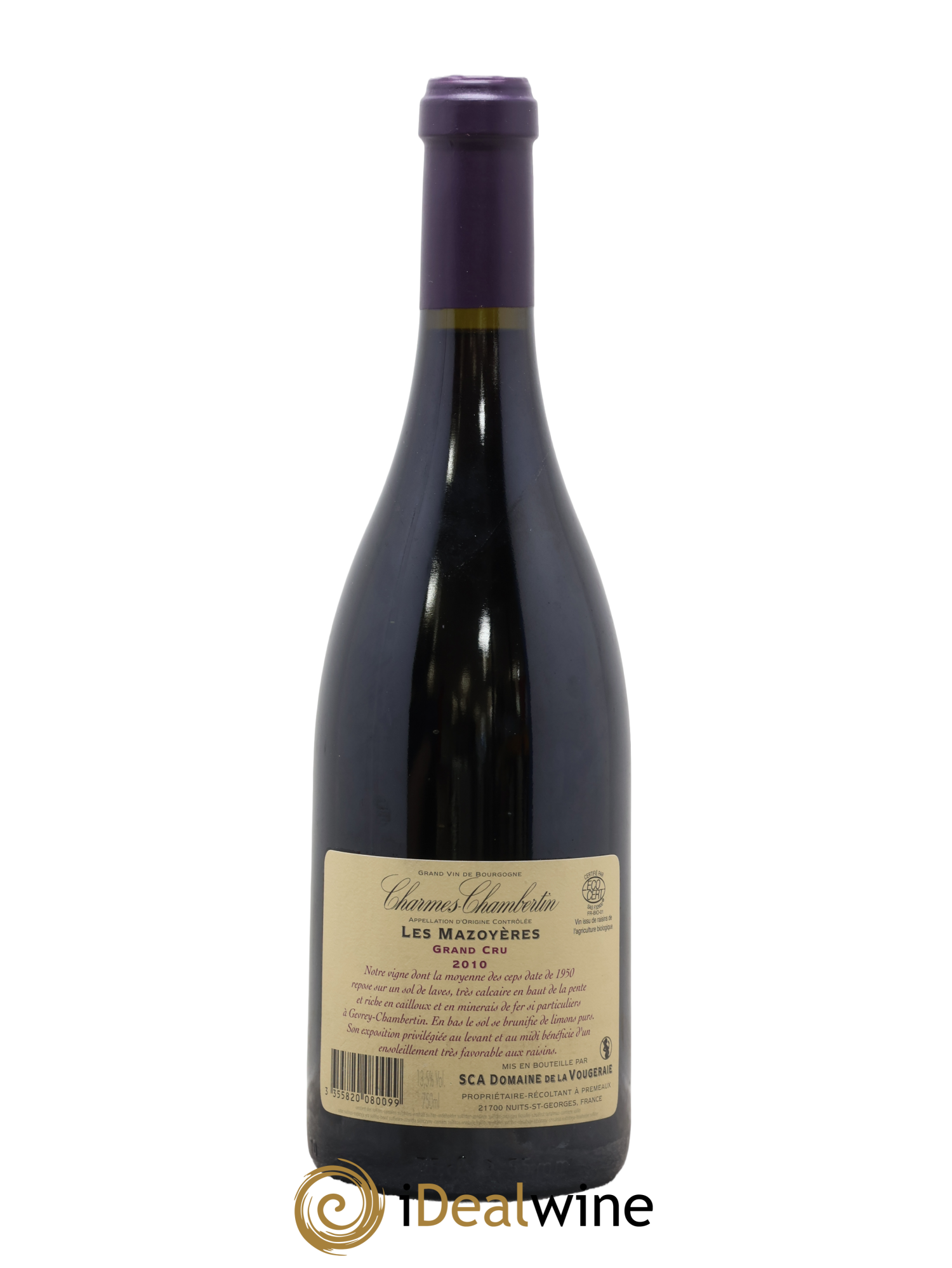 Charmes-Chambertin Grand Cru Les Mazoyères La Vougeraie 2010 - Lot de 1 bouteille - 1
