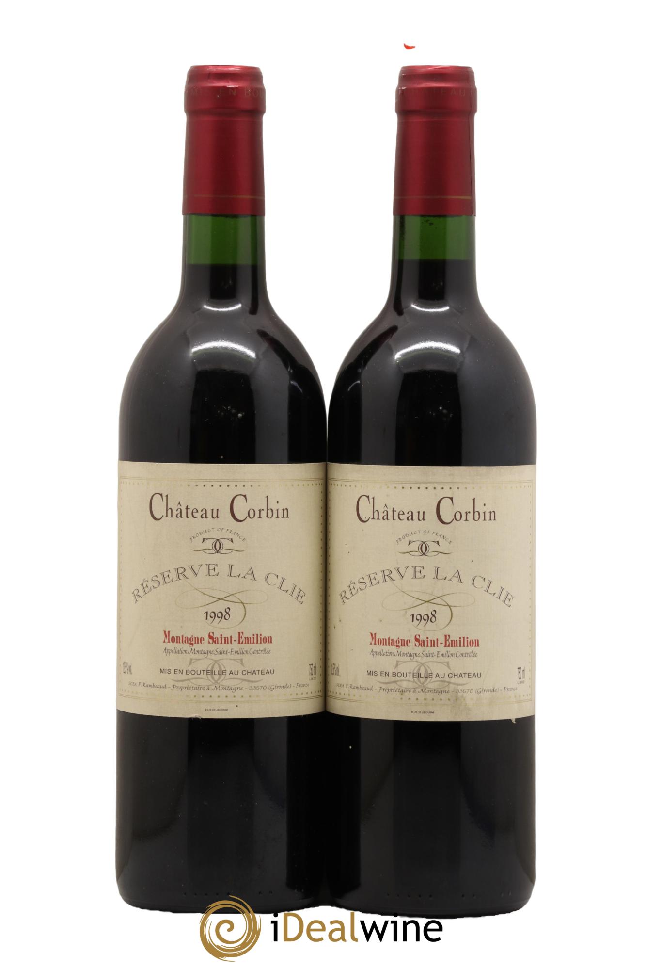 Montagne Saint-Émilion Reserve La Clie Chateau Corbin 1998 - Lot de 2 bouteilles - 0