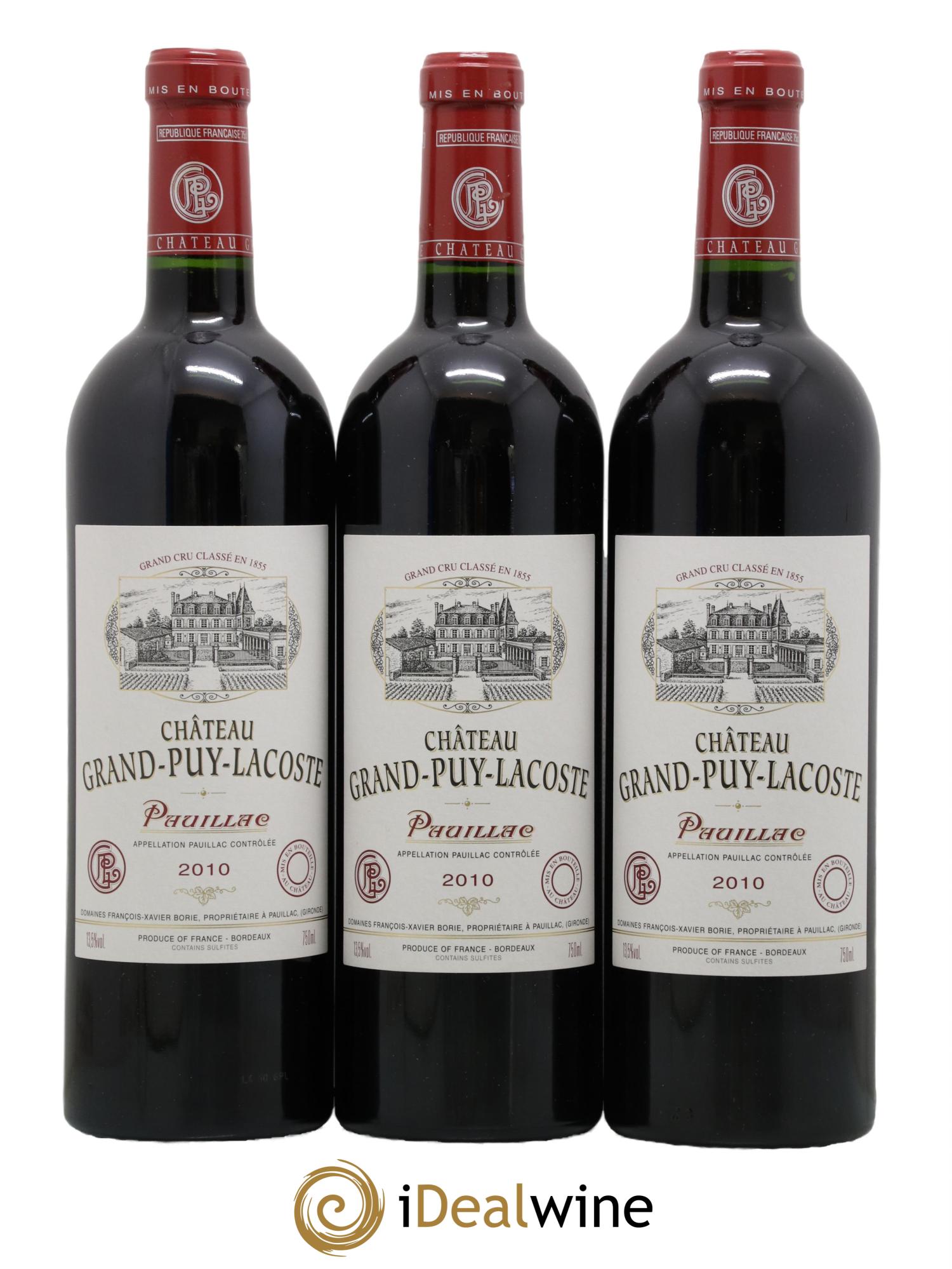 Château Grand Puy Lacoste 5ème Grand Cru Classé 2010 - Lot de 3 bouteilles - 0