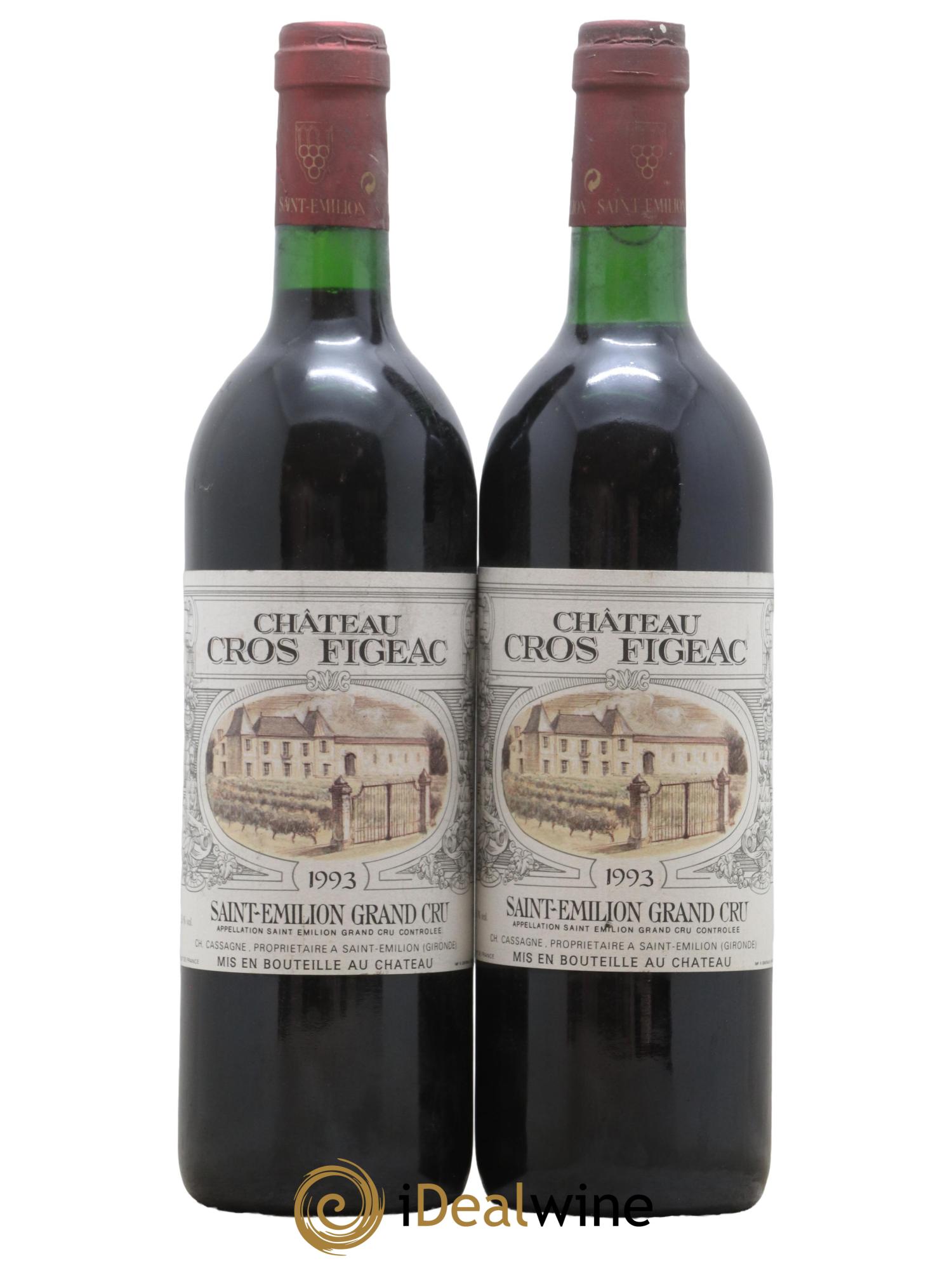 Saint-Émilion Grand Cru Chateau Cros Figeac 1993 - Lot de 2 bouteilles - 0