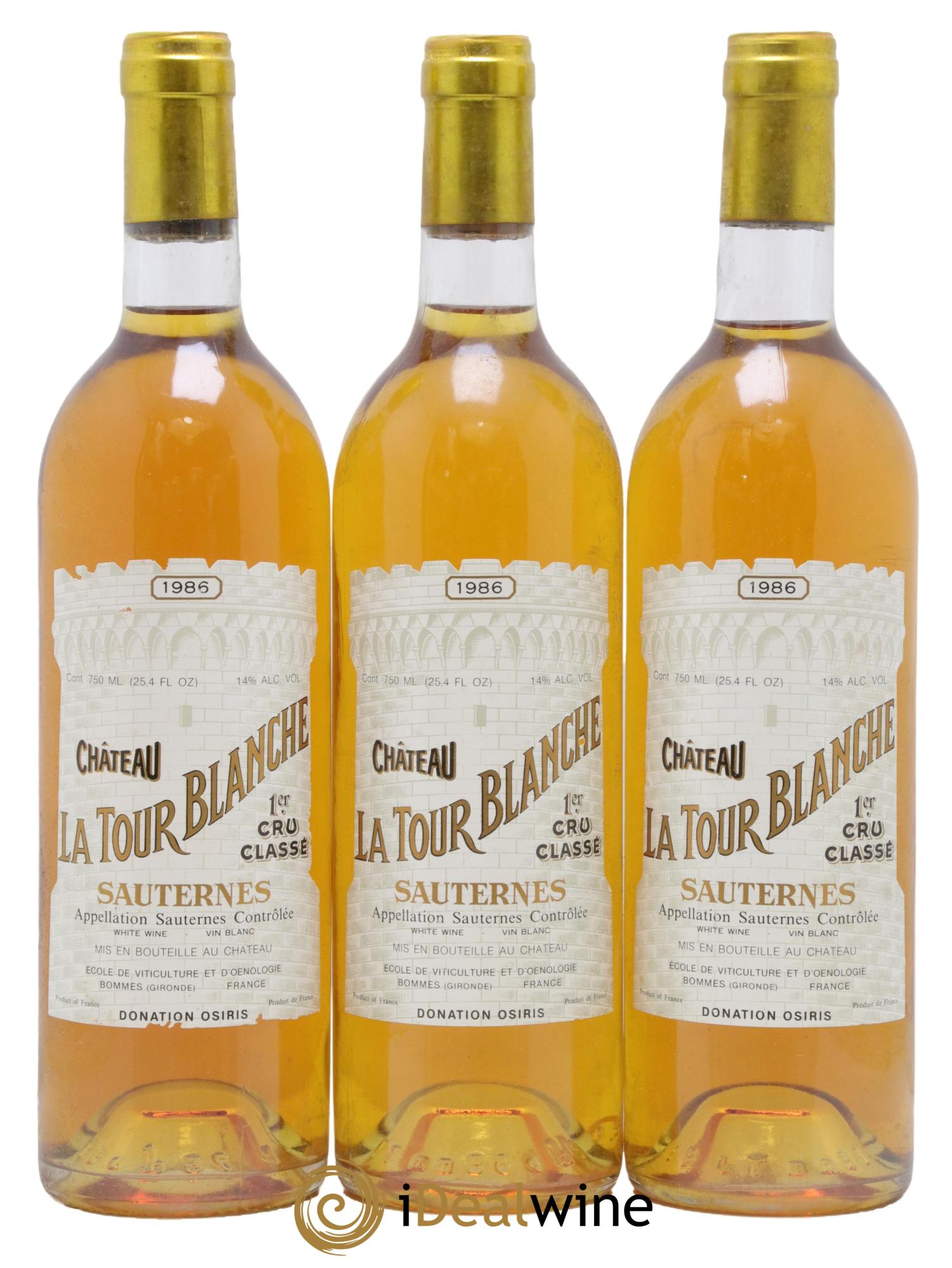 Château la Tour Blanche 1er Grand Cru Classé 1986 - Lot de 3 bouteilles - 0