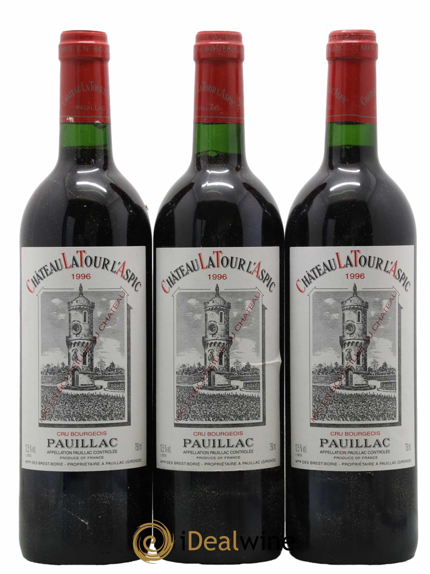 Pauillac Château La Tour L'Aspic 1996 - Lot de 3 bouteilles - 0