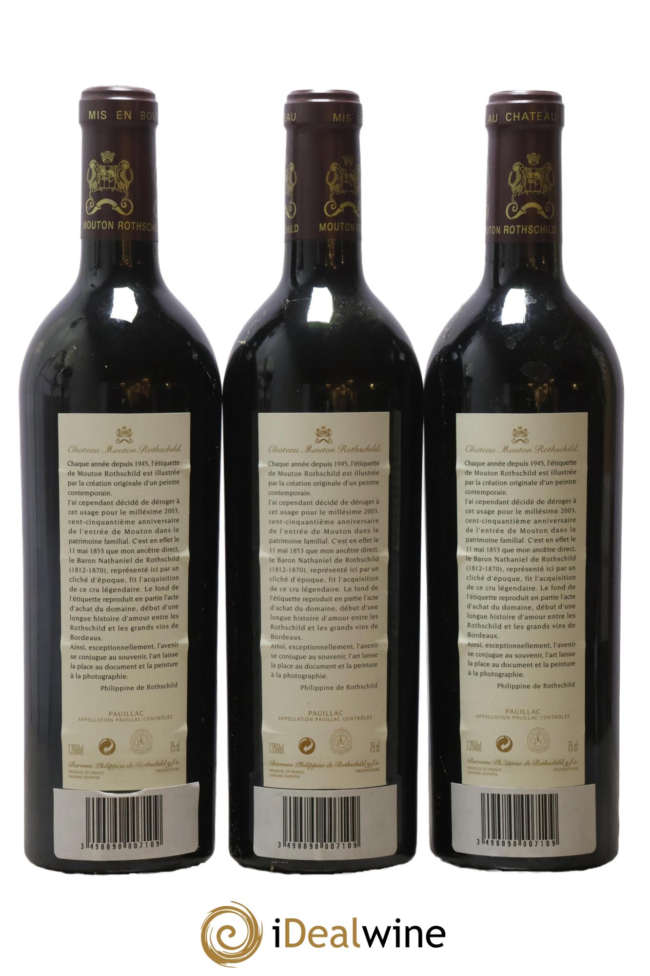 Château Mouton Rothschild 1er Grand Cru Classé 2003 - Lot de 3 bouteilles - 1