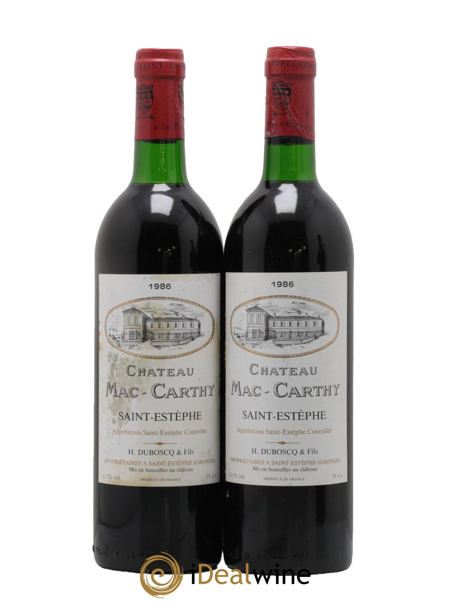 Saint-Estèphe Château Mac Carthy 1986 - Lot de 2 bouteilles - 0