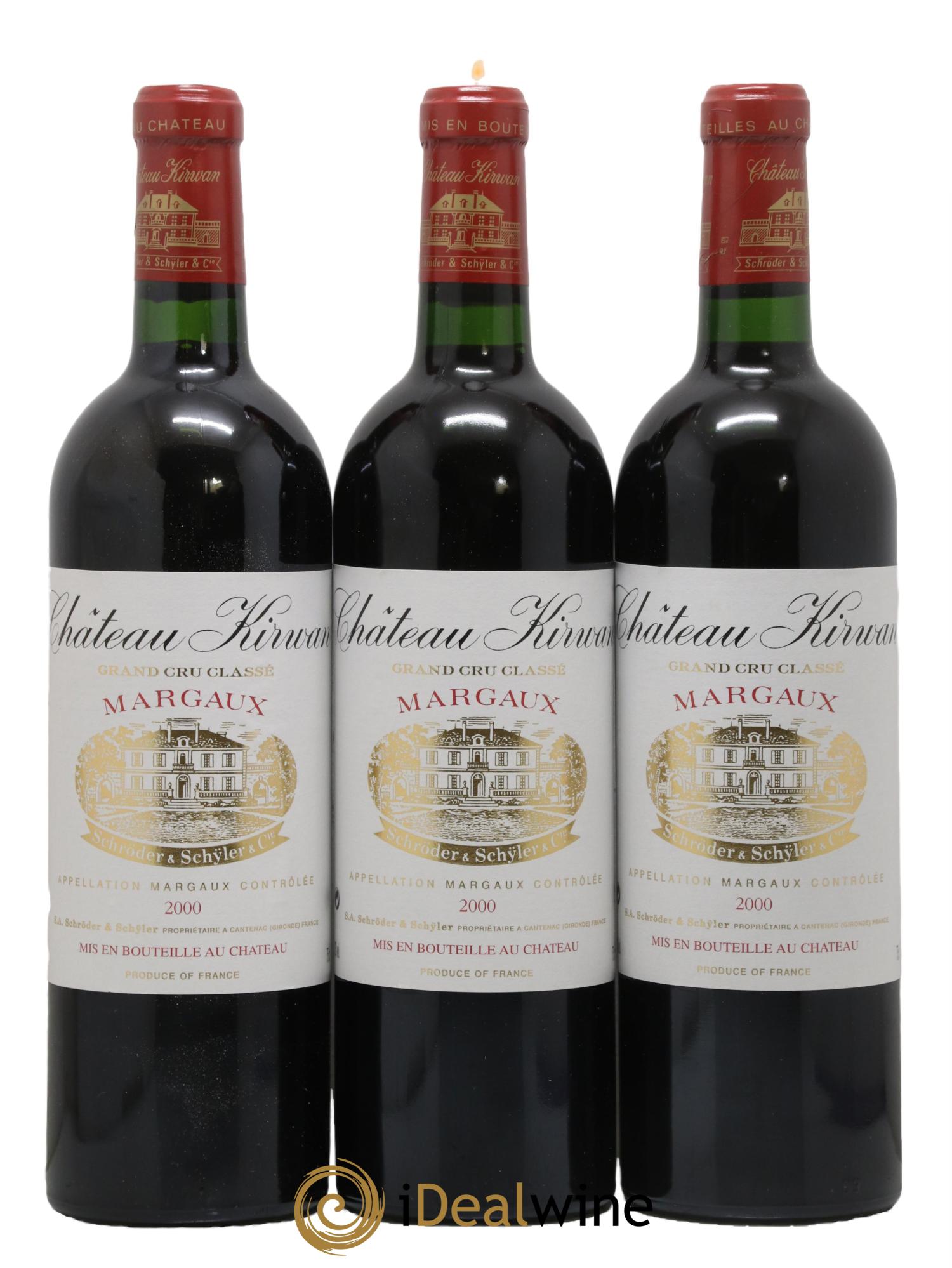 Château Kirwan 3ème Grand Cru Classé 2000 - Lot de 3 bouteilles - 0