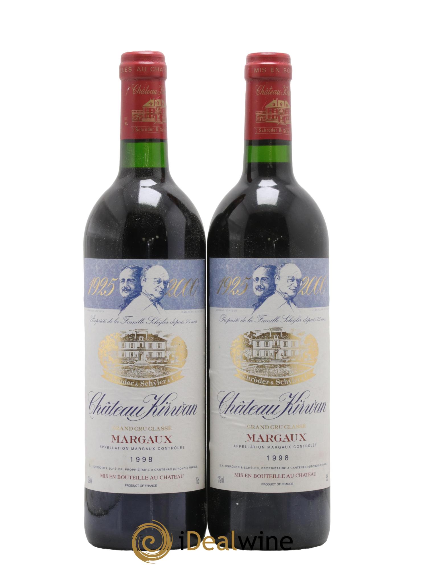 Château Kirwan 3ème Grand Cru Classé 1998 - Posten von 2 Flaschen - 0