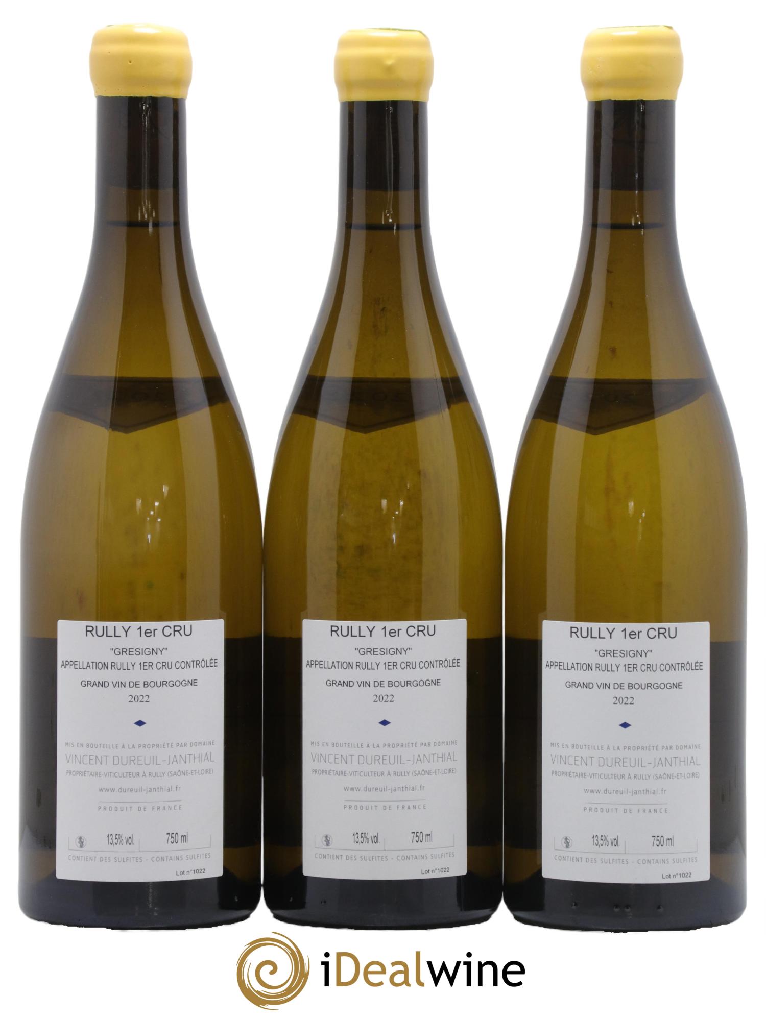 Rully 1er Cru Grésigny Vieilles Vignes Vincent Dureuil-Janthial 2022 - Lot de 3 bouteilles - 1