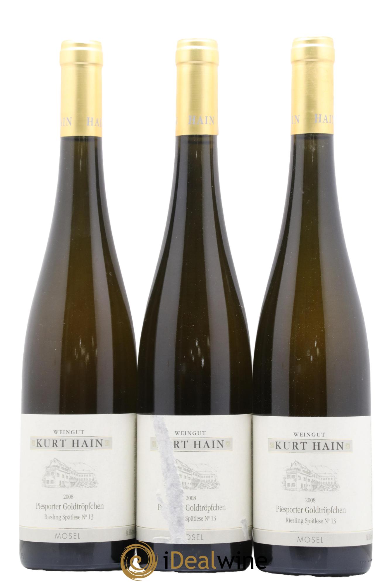 Allemagne Mosel-Saar Riesling Spatlese Goldtröpfchen Piesporter Nr 13 Hain Kurt 2008 - Lot de 3 bouteilles - 0