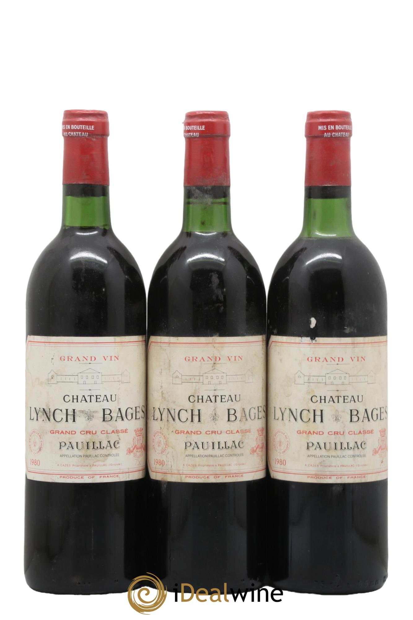 Château Lynch Bages 5ème Grand Cru Classé 1980 - Lot of 3 bottles - 0