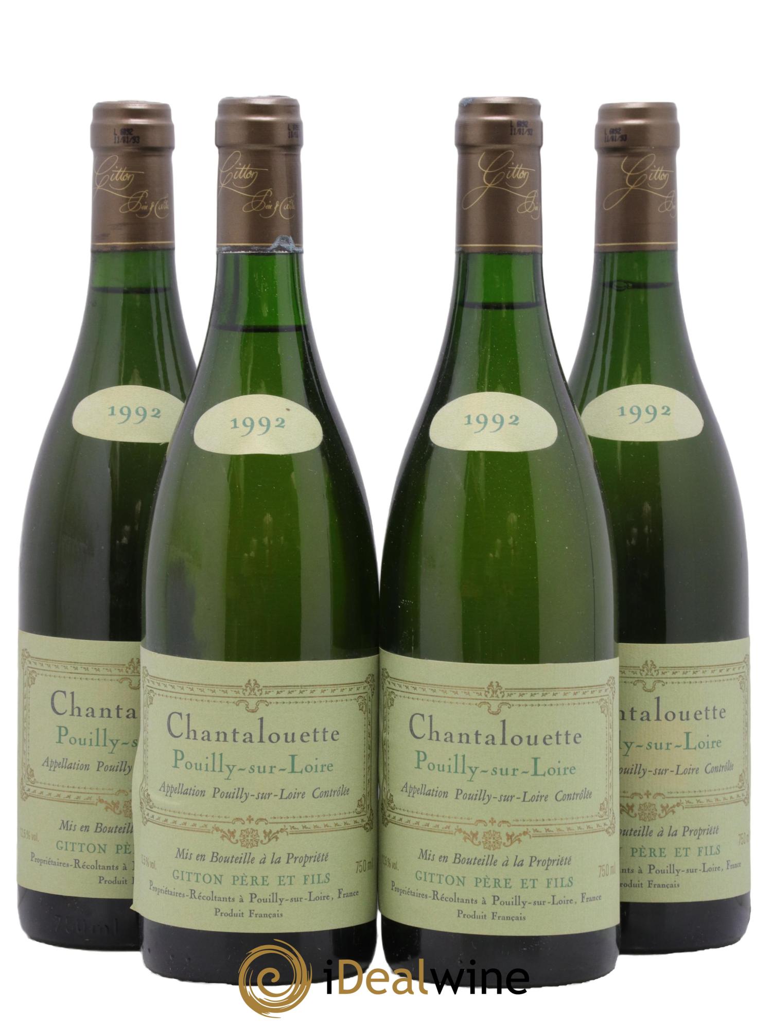 Pouilly-sur-Loire Les Chantalouettes Gitton 1992 - Lot de 4 bouteilles - 0
