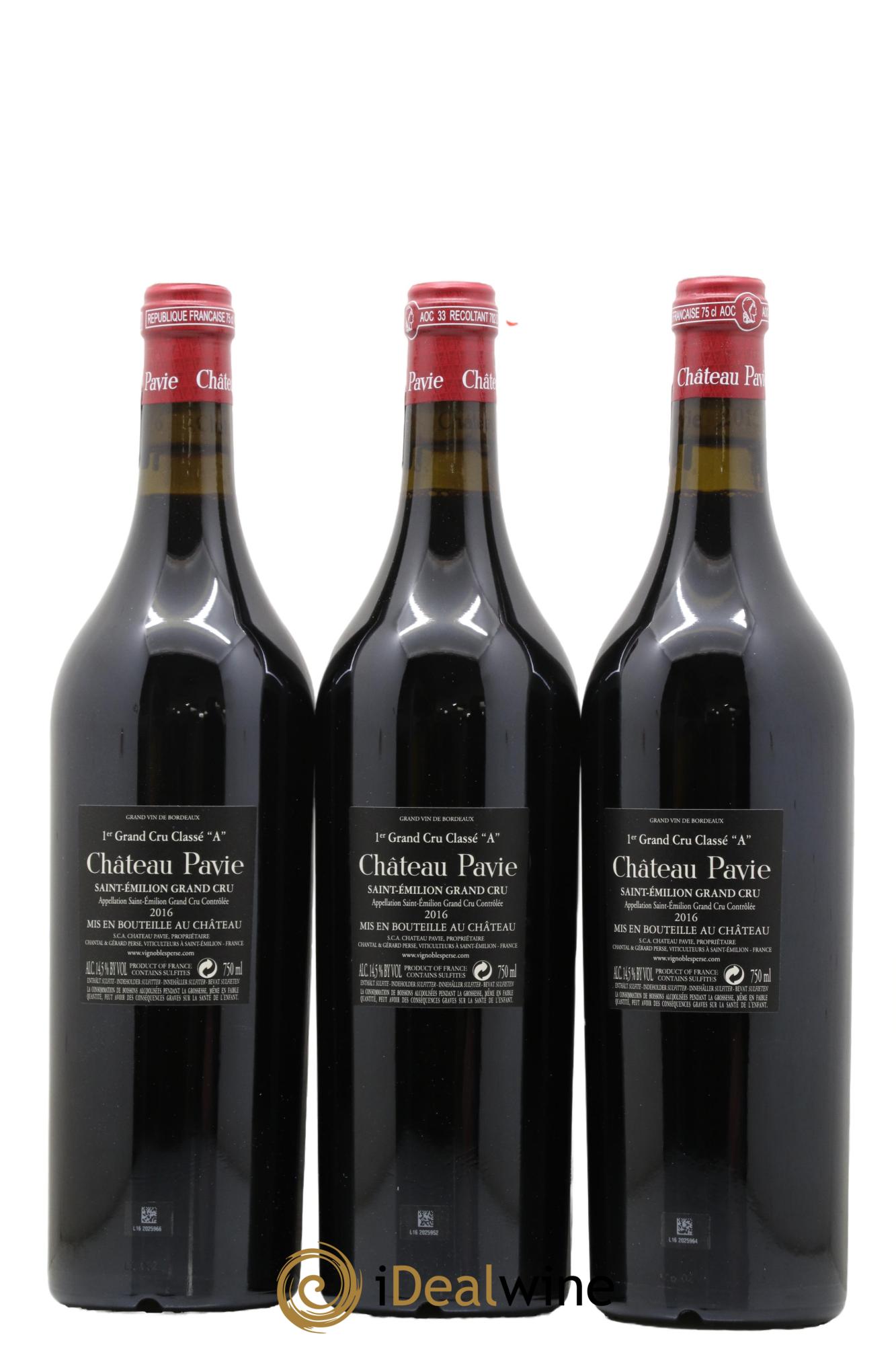 Château Pavie 1er Grand Cru Classé A 2016 - Lot de 3 bouteilles - 1