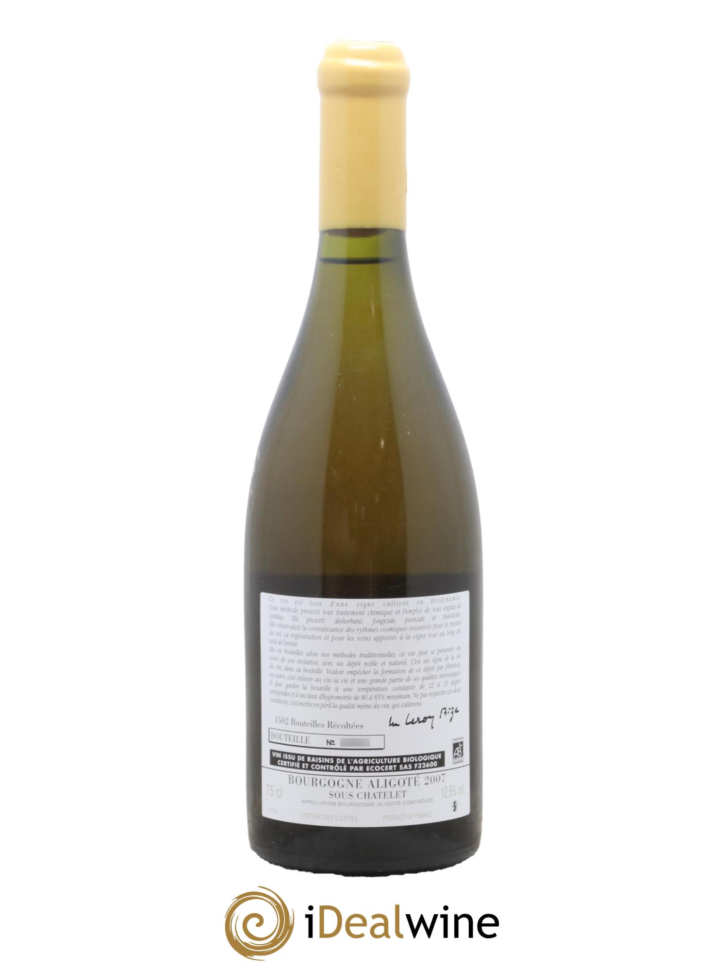 Bourgogne Aligoté Sous Chatelet d'Auvenay (Domaine) 2007 - Lotto di 1 bottiglia - 1