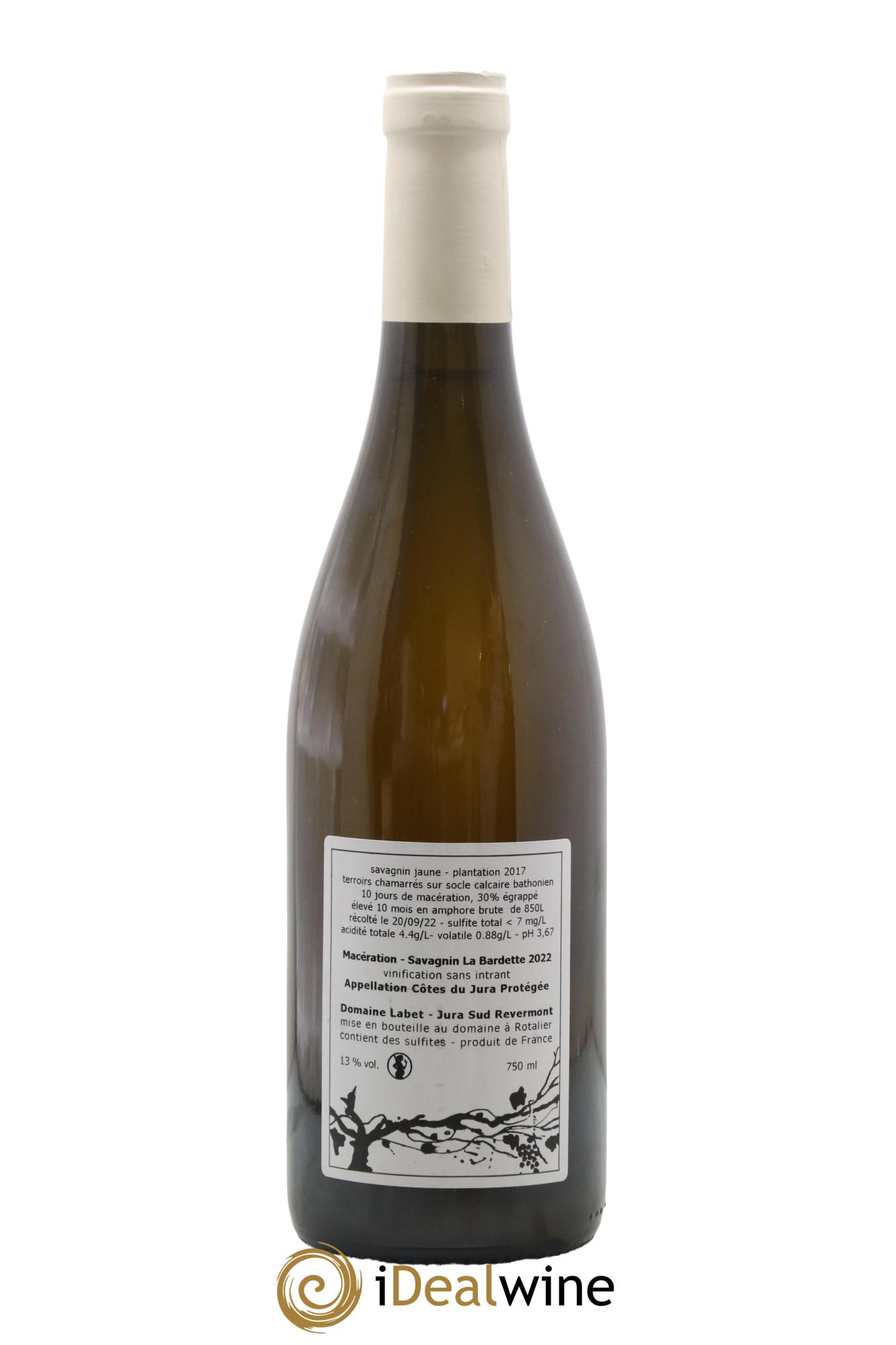 Côtes du Jura Savagnin de macération La Bardette Romain - Julien - Charline Labet 2022 - Lot de 1 bouteille - 1