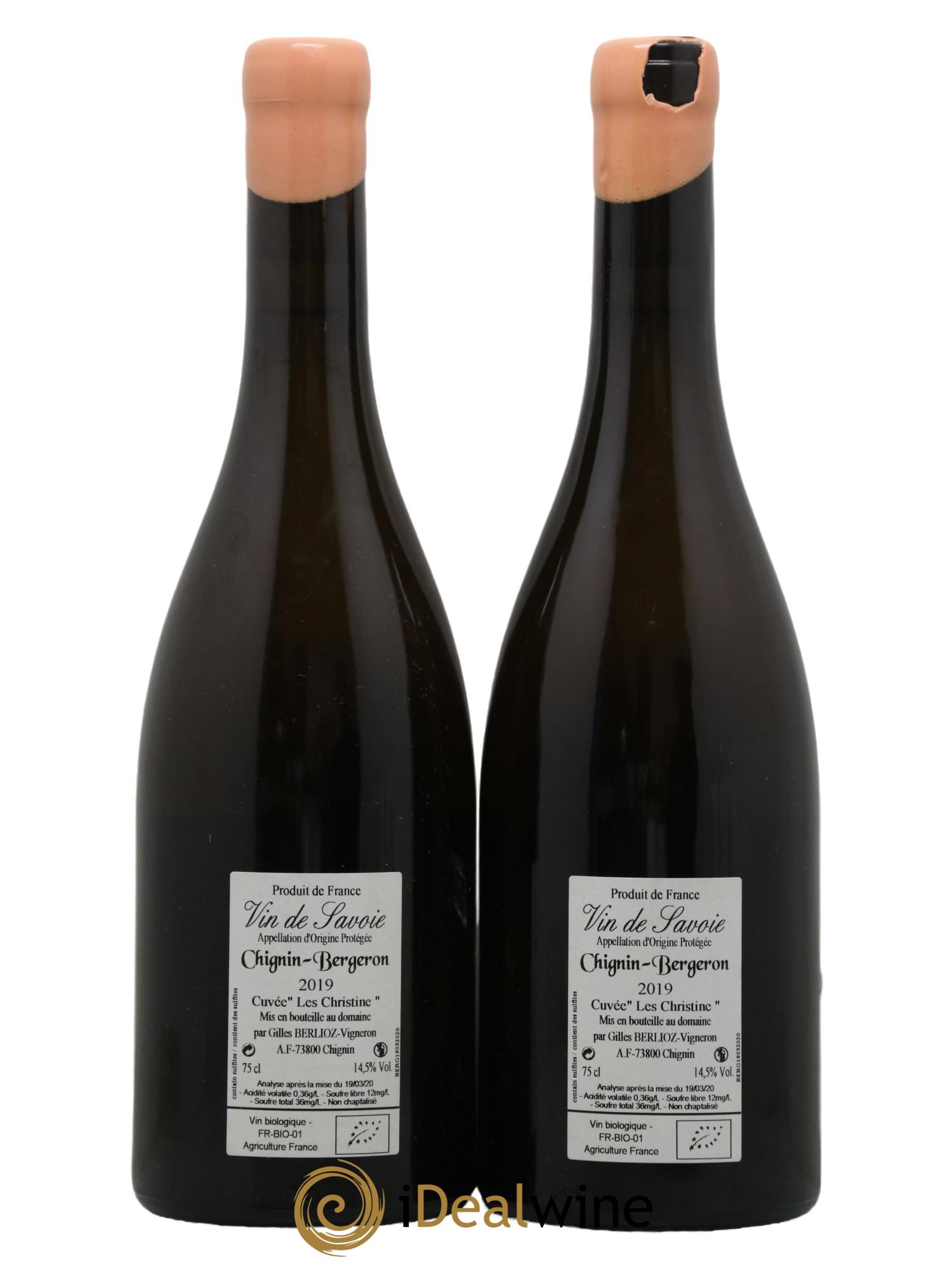Vin de Savoie Chignin-Bergeron Les Christine Gilles Berlioz 2019 - Lotto di 2 bottiglie - 1