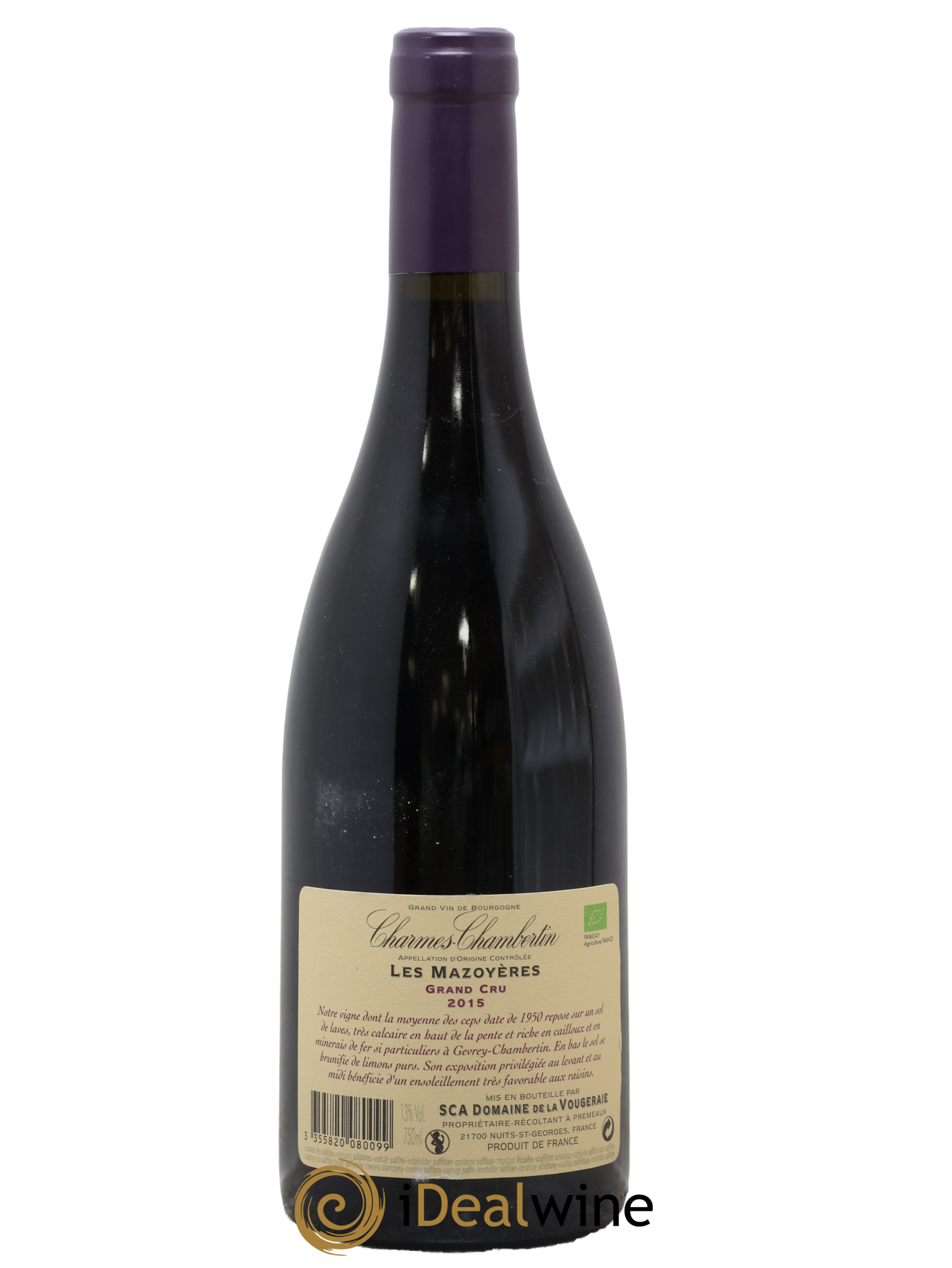 Charmes-Chambertin Grand Cru Les Mazoyères La Vougeraie 2015 - Lot de 1 bouteille - 1