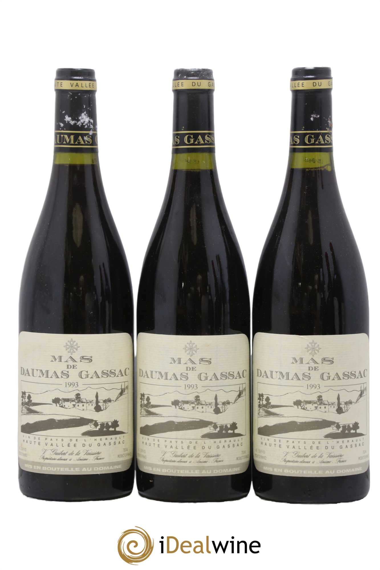 Saint-Guilhem-le-Désert - Cité d'Aniane Mas Daumas Gassac Famille Guibert de La Vaissière 1993 - Lot of 3 bottles - 0