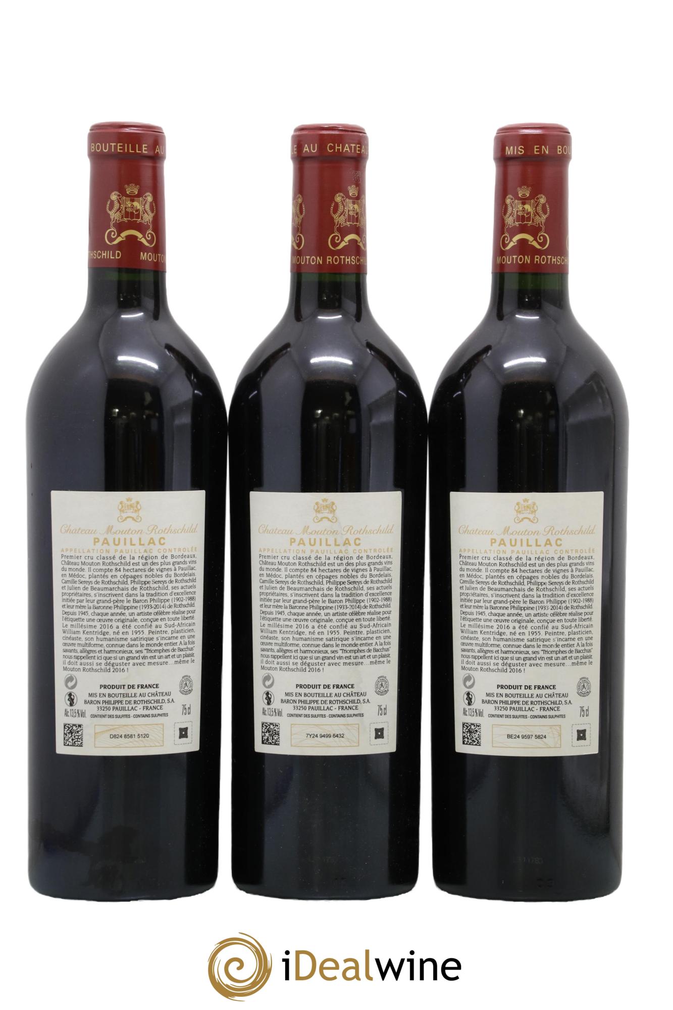 Château Mouton Rothschild 1er Grand Cru Classé 2016 - Lot of 3 bottles - 1