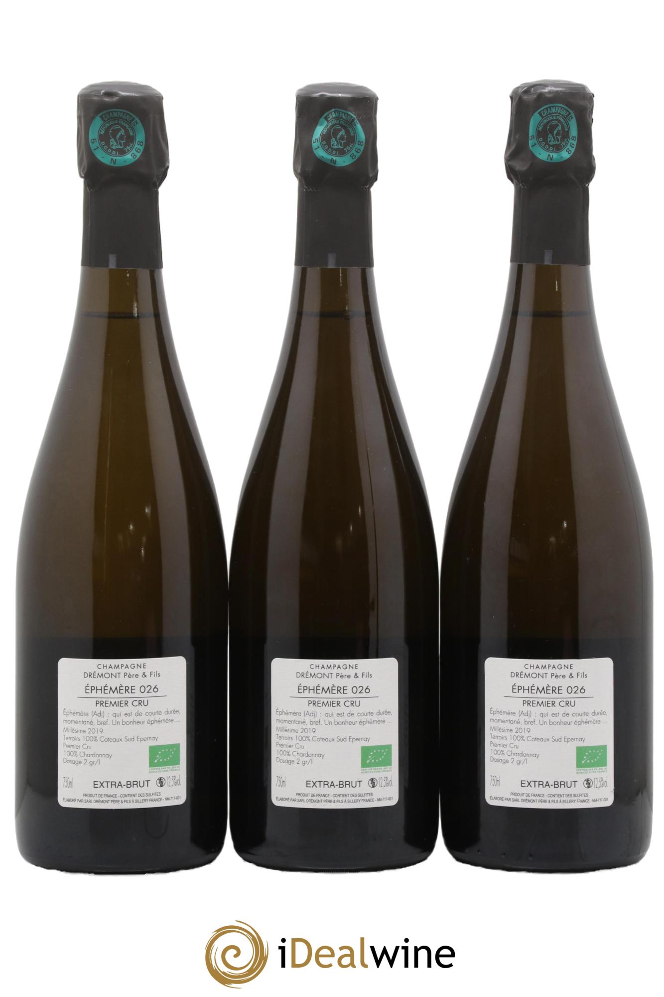 Champagne Ephémère 026 Sélectionné par Frédéric Savart Champagne Drémont 2019 - Lot de 3 bouteilles - 1