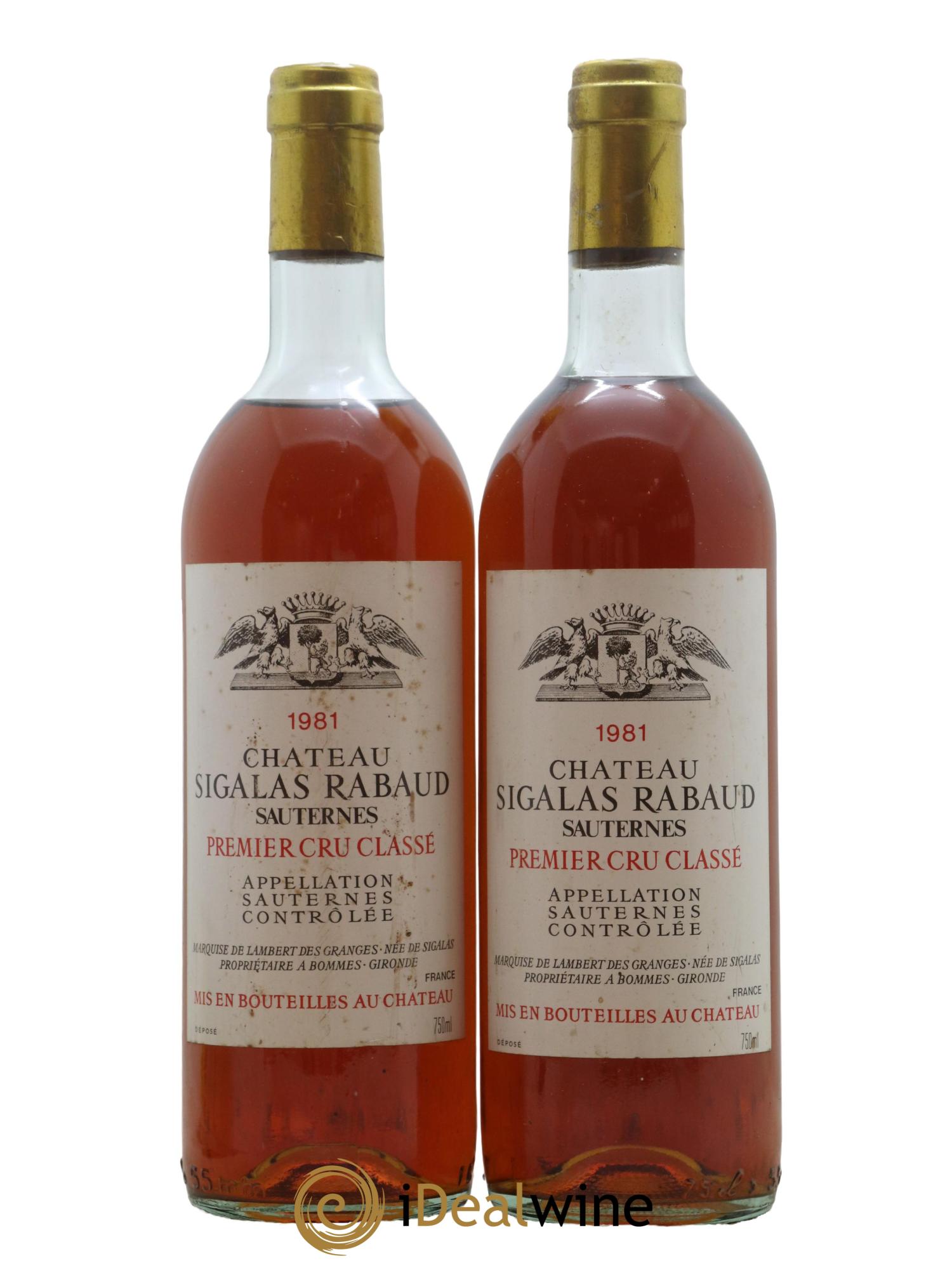 Château Sigalas Rabaud 1er Grand Cru Classé 1981 - Lotto di 2 bottiglie - 0