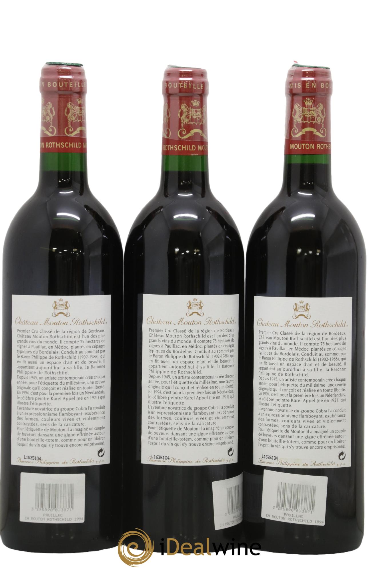 Château Mouton Rothschild 1er Grand Cru Classé 1994 - Lot de 3 bouteilles - 1
