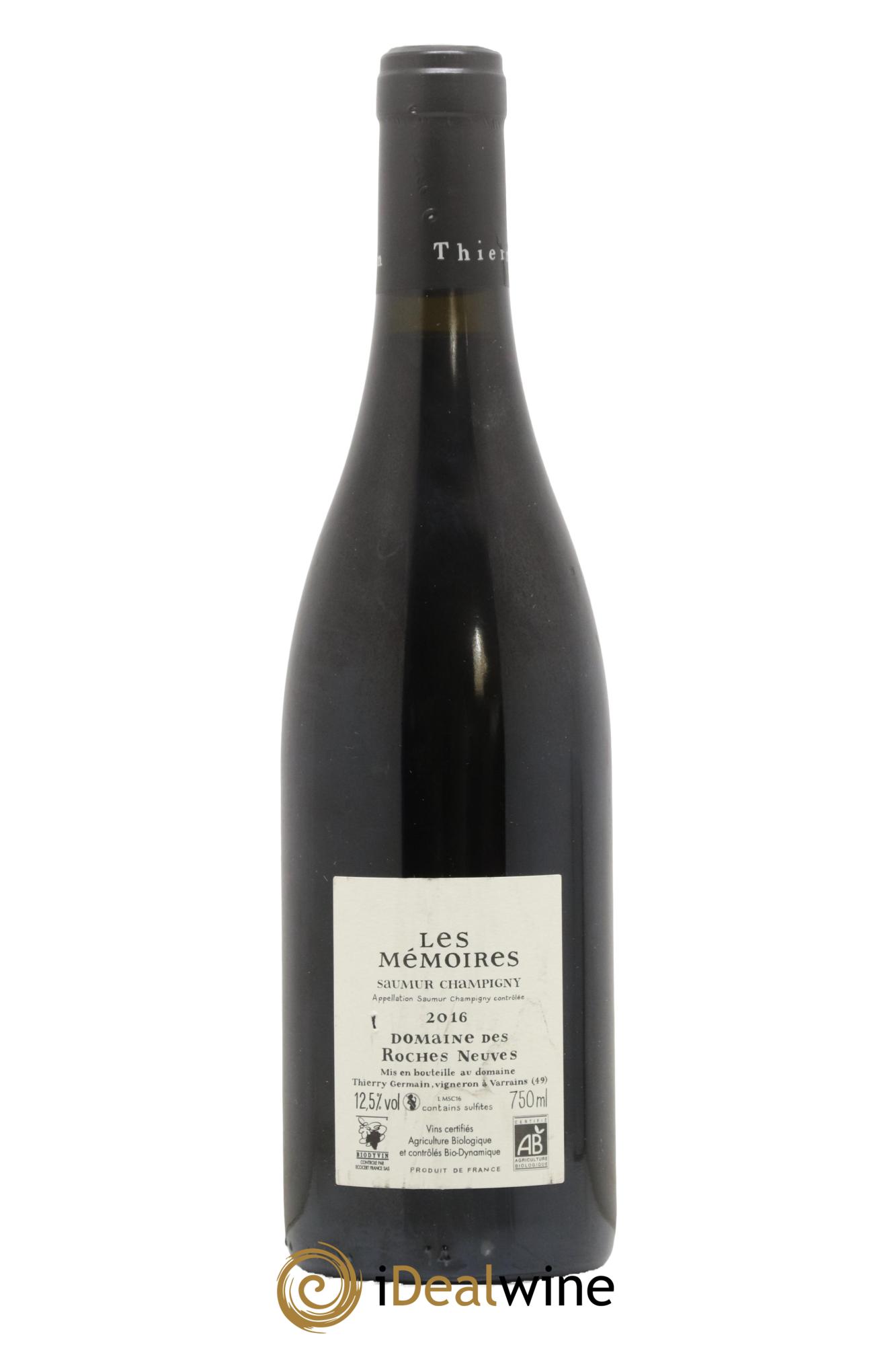 Saumur-Champigny Les Mémoires Domaine des Roches Neuves - Thierry Germain 2016 - Lot de 1 bouteille - 1