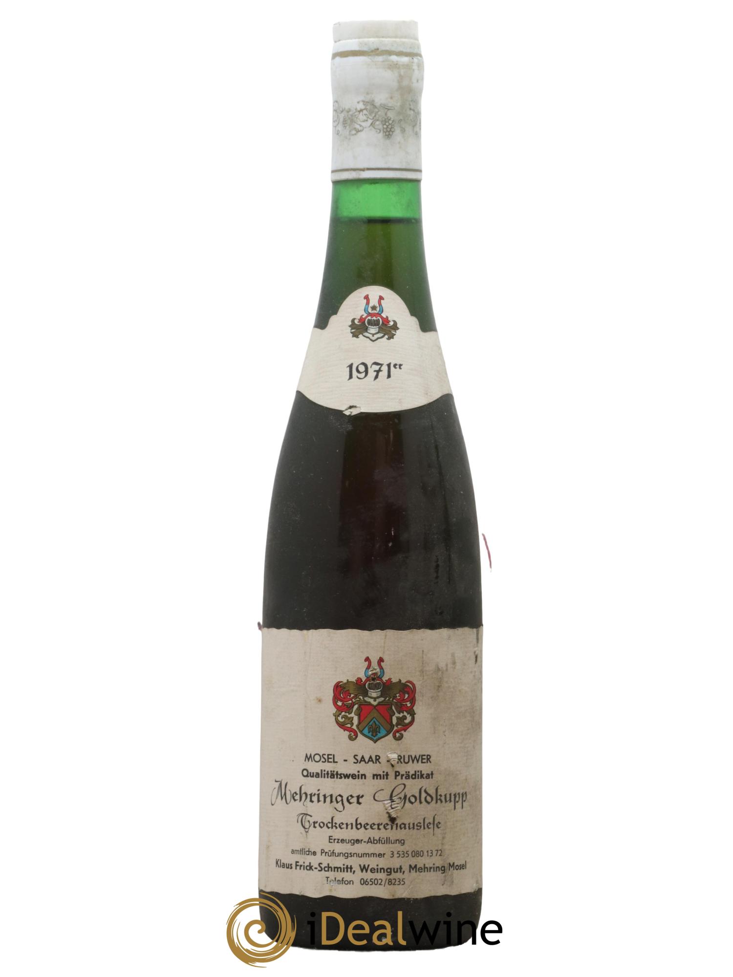 Allemagne Mosel-Saar Trockenbeerenauslese Mehringer Goldkupp Weingut Frick Schmitt 1971 - Lot de 1 bouteille - 0