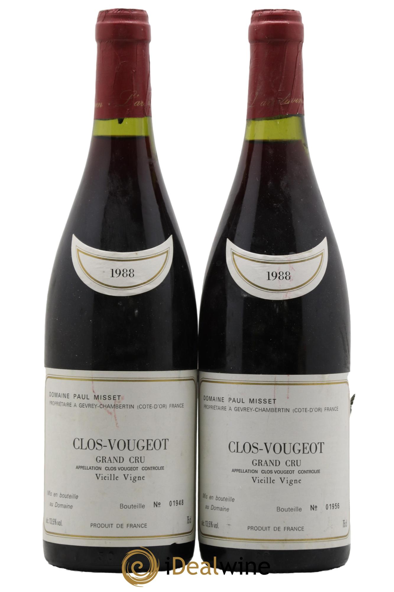 Clos de Vougeot Grand Cru Vieilles Vignes Domaine Paul Misset 1988 - Lot de 2 bouteilles - 0