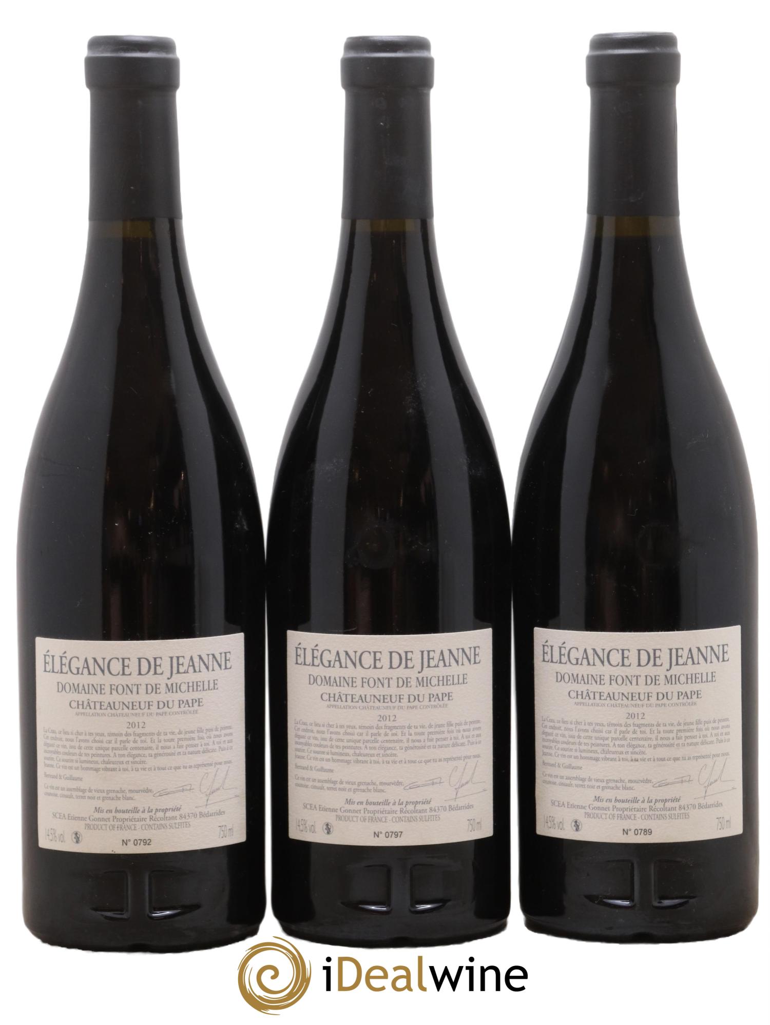 Châteauneuf-du-Pape Elegance De Jeanne Domaine Font De Michelle 2012 - Lot de 3 bouteilles - 1