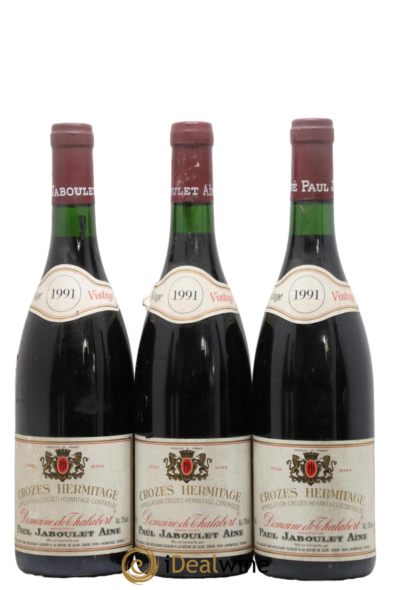 Crozes-Hermitage Domaine de Thalabert Paul Jaboulet Ainé 1991 - Lot de 3 bouteilles - 0