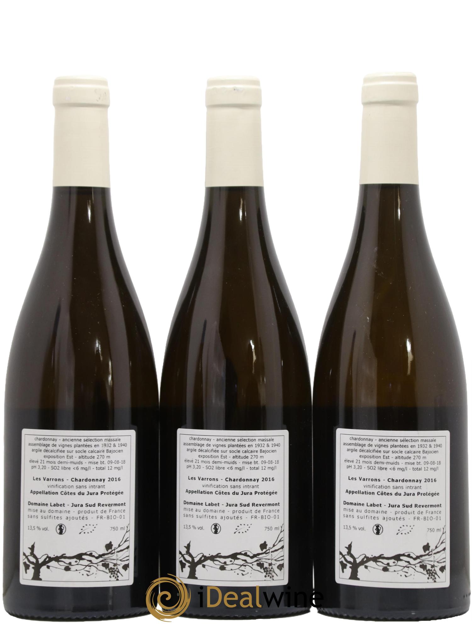 Côtes du Jura Chardonnay Les Varrons Romain - Julien - Charline Labet 2016 - Lot de 3 bouteilles - 1